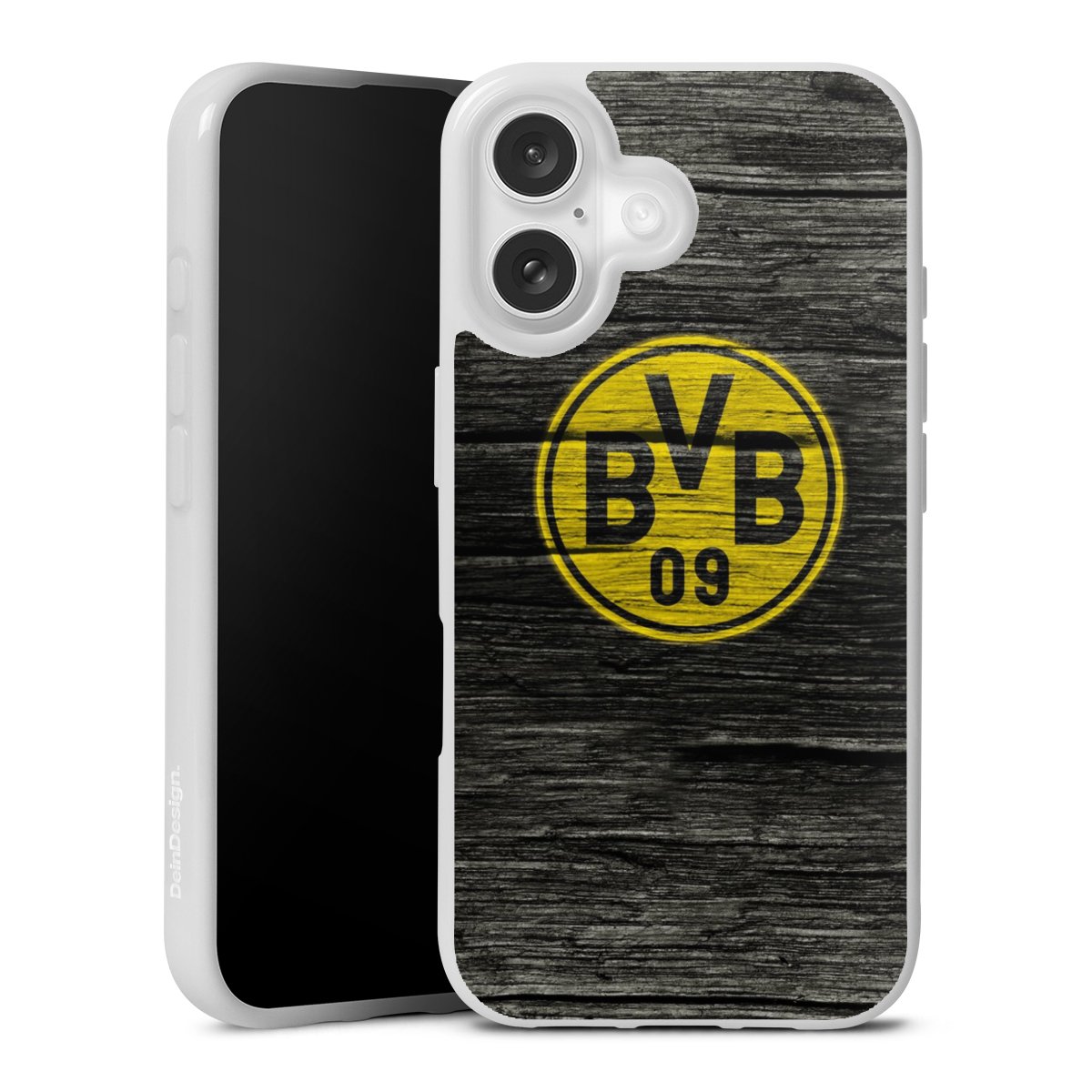 iPhone 16 Handy Silikon Hülle Case weiß Handyhülle Wooden Look Borussia Dortmund Bvb Silikon Case