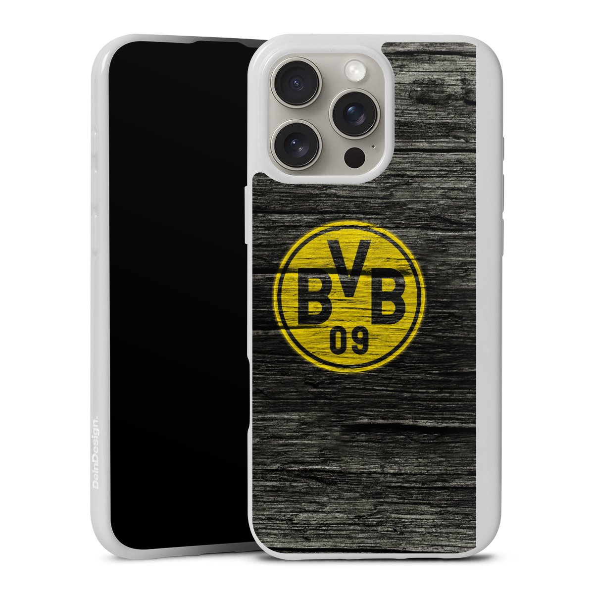 iPhone 16 Pro Max Handy Silikon Hülle Case weiß Handyhülle Wooden Look Borussia Dortmund Bvb Silikon Case