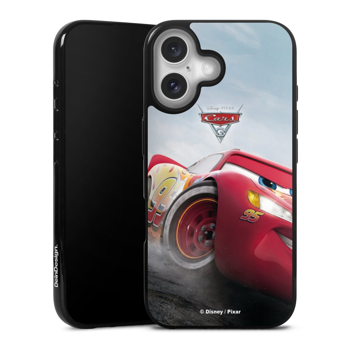 iPhone 16 Handy Silikon Hülle Case schwarz Handyhülle Lightning Mcqueen 95 Official Licensed Product Cars