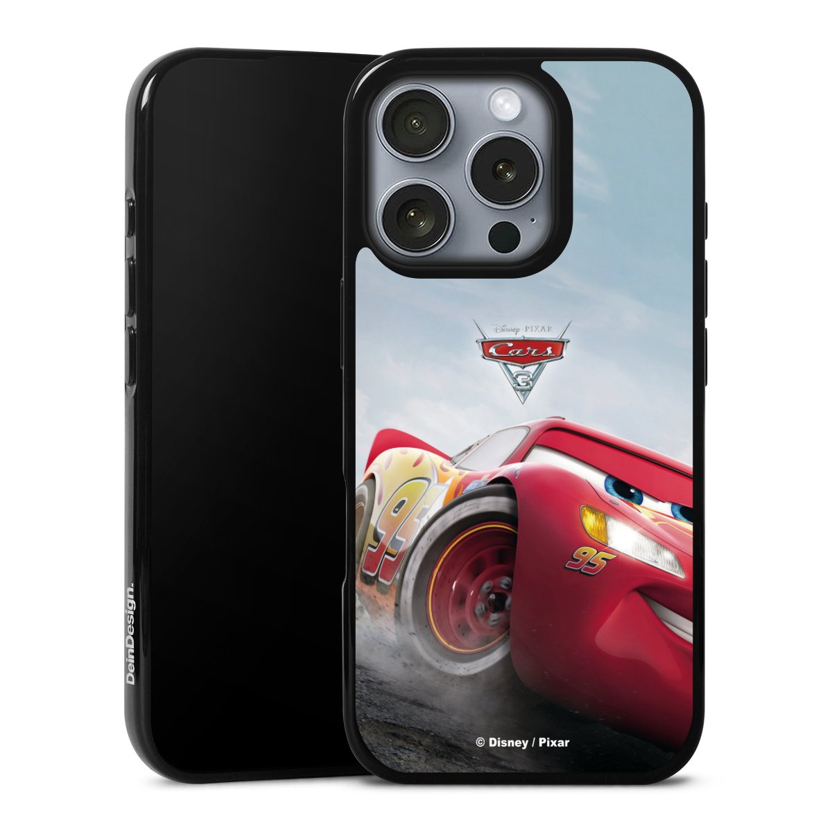 iPhone 16 Pro Handy Silikon Hülle Case schwarz Handyhülle Lightning Mcqueen 95 Official Licensed Product Cars