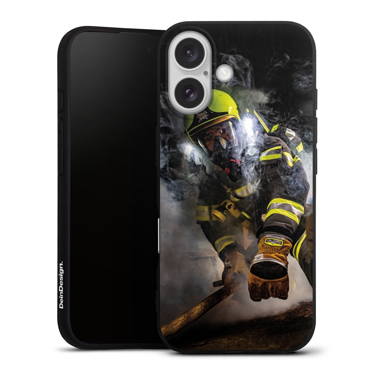 iPhone 16 Handy Premium Silikon Hülle Handyhülle schwarz Case Fire Fire Fighter Fire Fighters Silikon Premium Case