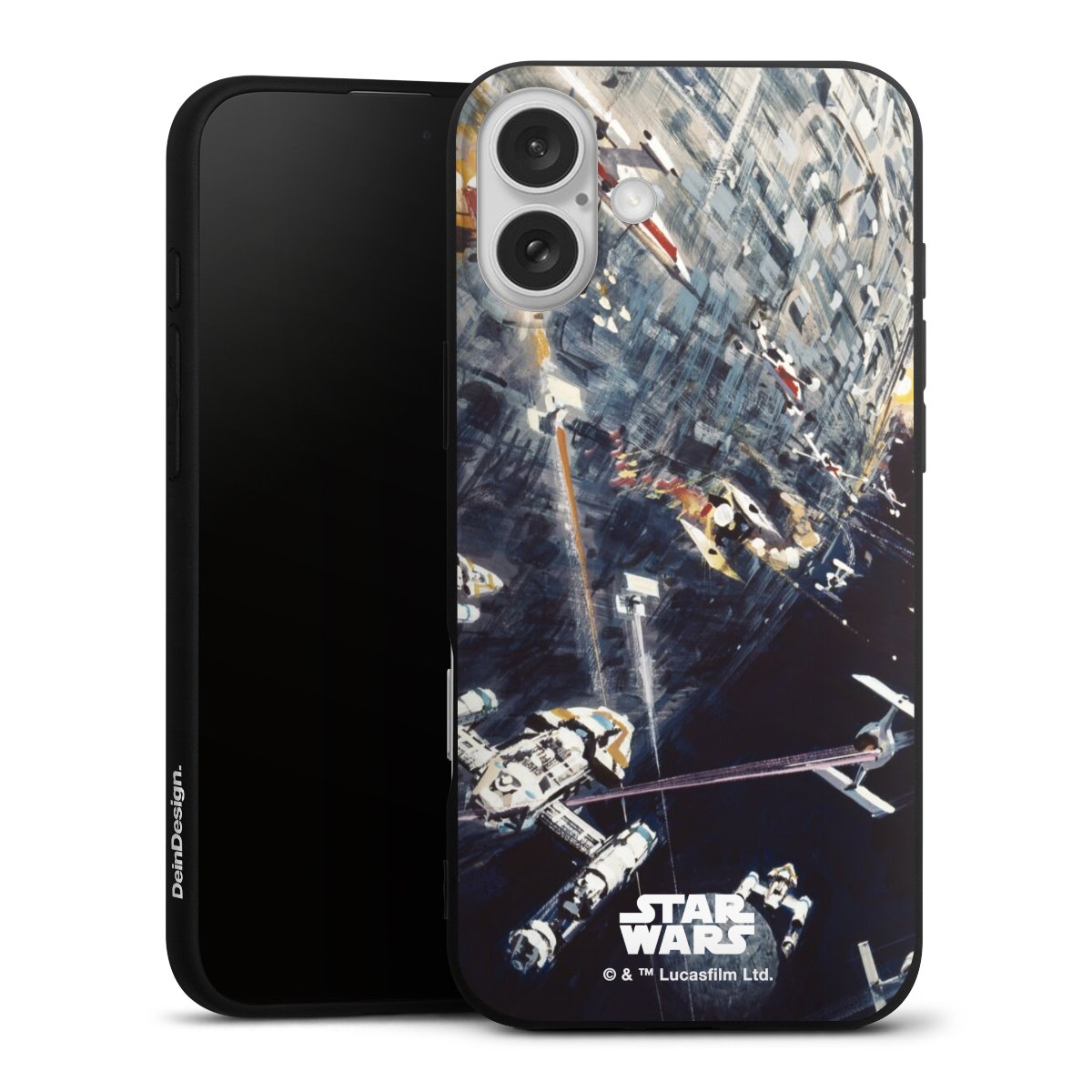 iPhone 16 Plus Handy Premium Silikon Hülle Handyhülle schwarz Case Movie Star Wars Death Star Silikon Premium Case