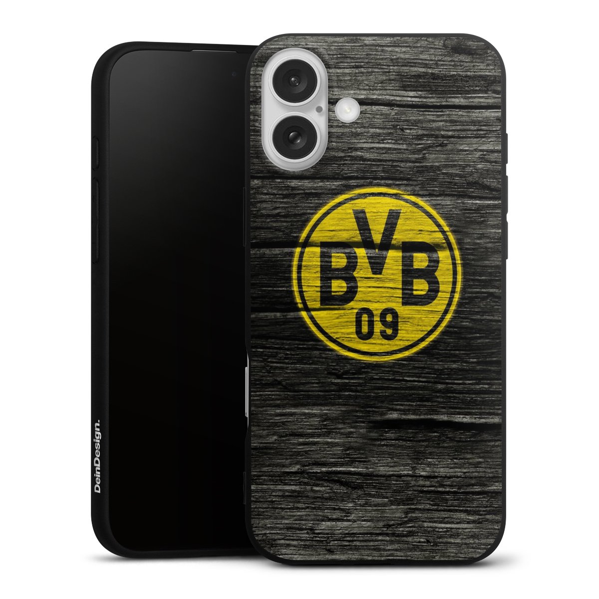 iPhone 16 Plus Handy Premium Silikon Hülle Handyhülle schwarz Case Wooden Look Borussia Dortmund Bvb Silikon Premium Case