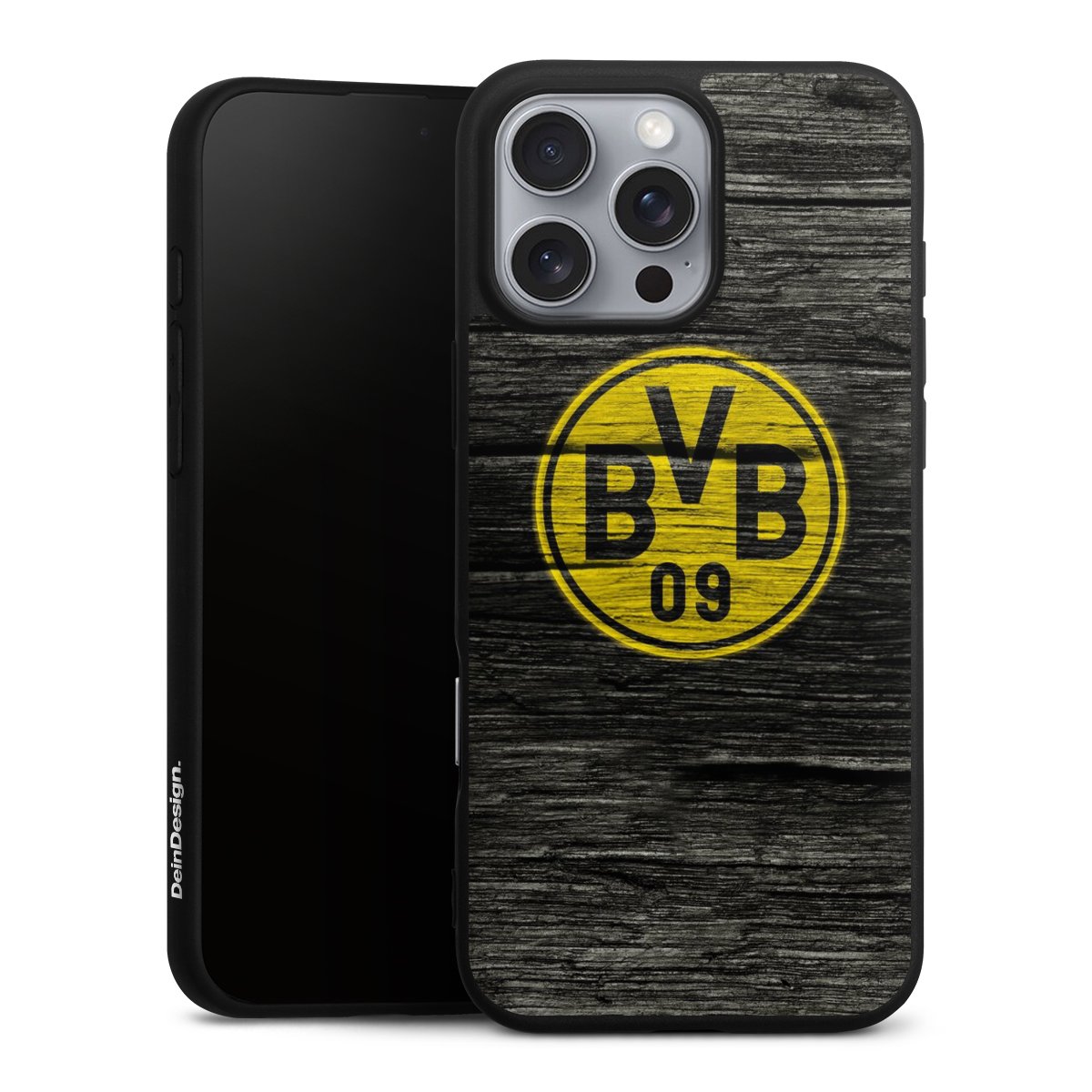 iPhone 16 Pro Max Handy Premium Silikon Hülle Handyhülle schwarz Case Wooden Look Borussia Dortmund Bvb Silikon Premium Case