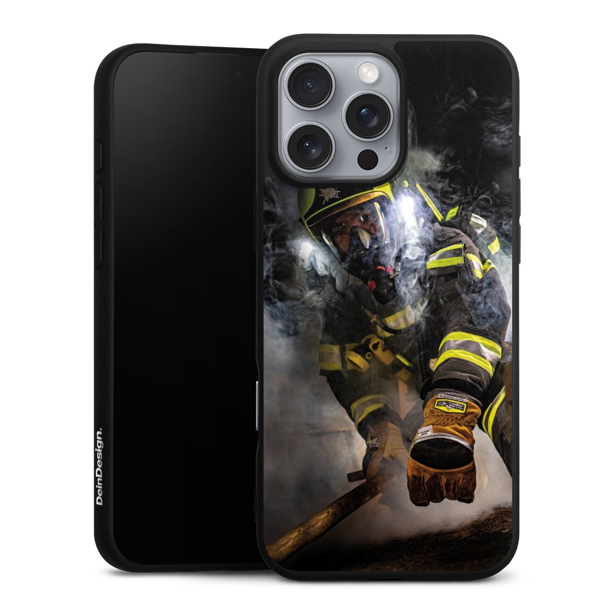 iPhone 16 Pro Max Handy Premium Silikon Hülle Handyhülle schwarz Case Fire Fire Fighter Fire Fighters Silikon Premium Case