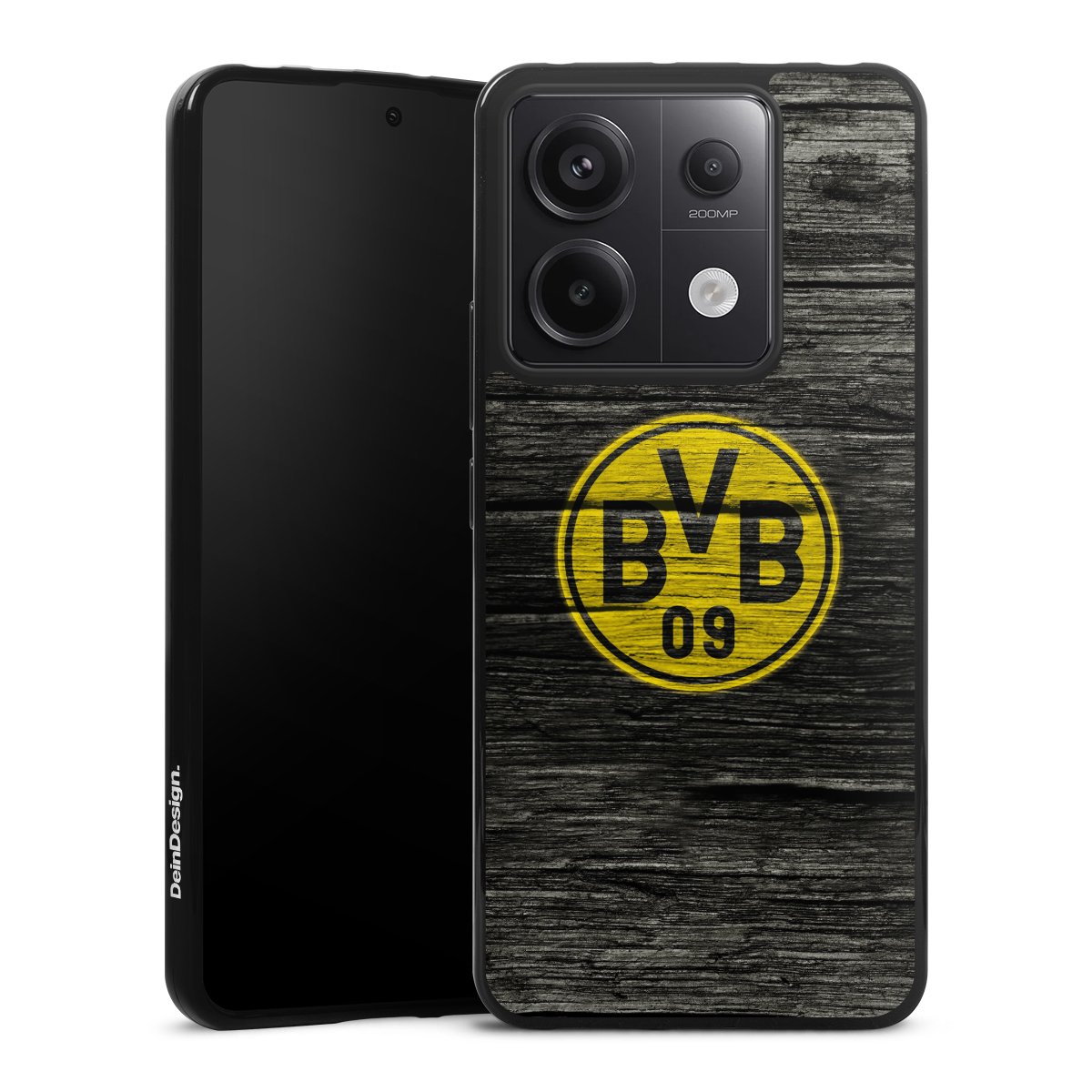 Xiaomi Redmi Note 13 Pro 5G Handy Silikon Hülle Case schwarz Handyhülle Wooden Look Borussia Dortmund Bvb