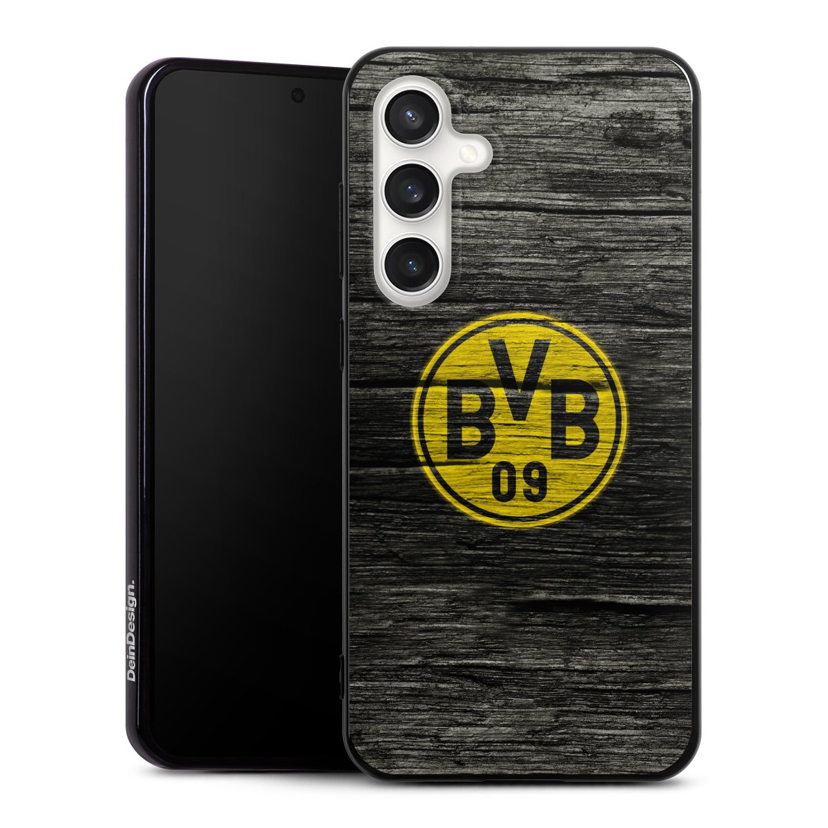 Galaxy S24 FE 5G Handy Silikon Hülle Case schwarz Handyhülle Wooden Look Borussia Dortmund Bvb