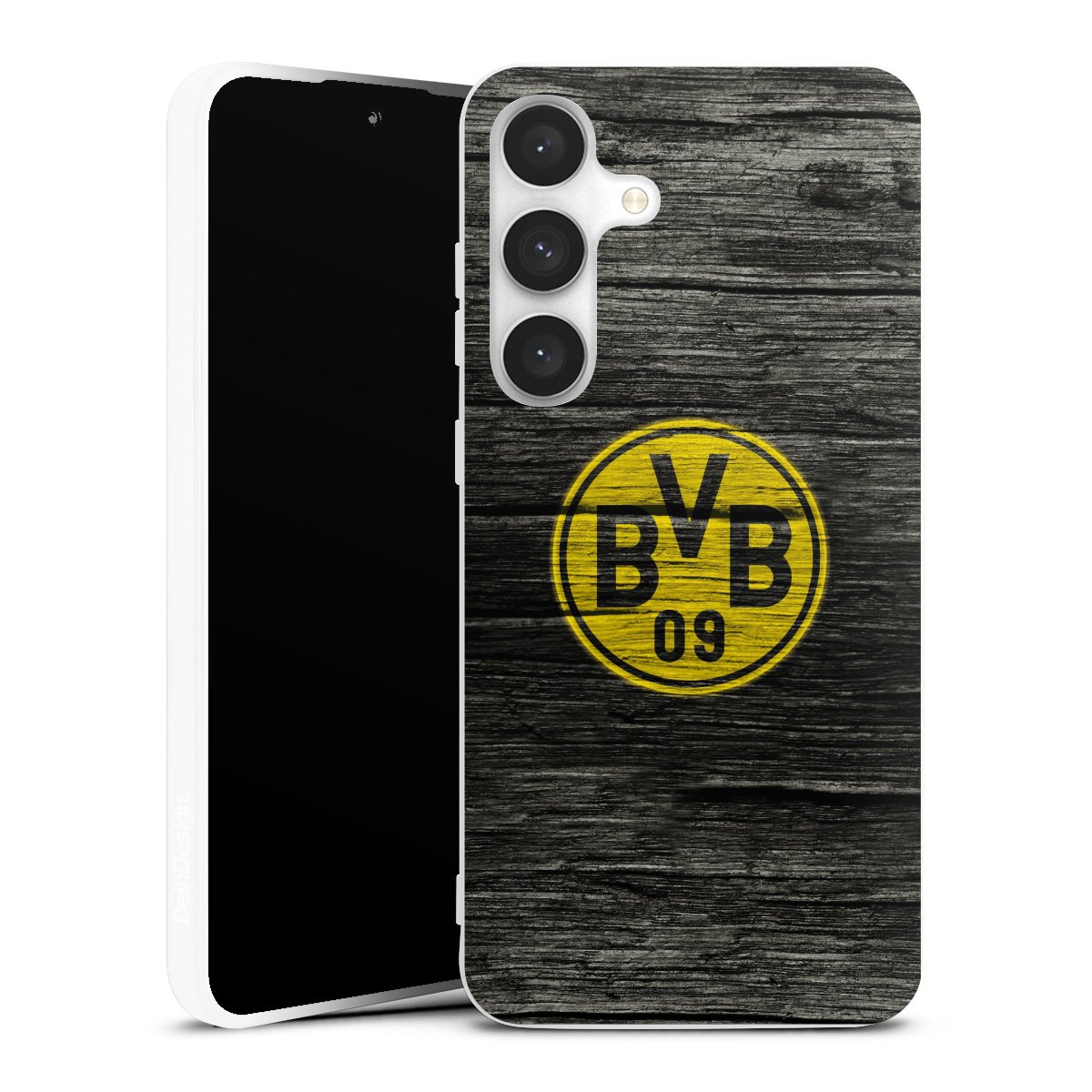 Galaxy S24 FE 5G Handy Silikon Hülle Case weiß Handyhülle Wooden Look Borussia Dortmund Bvb Silikon Case