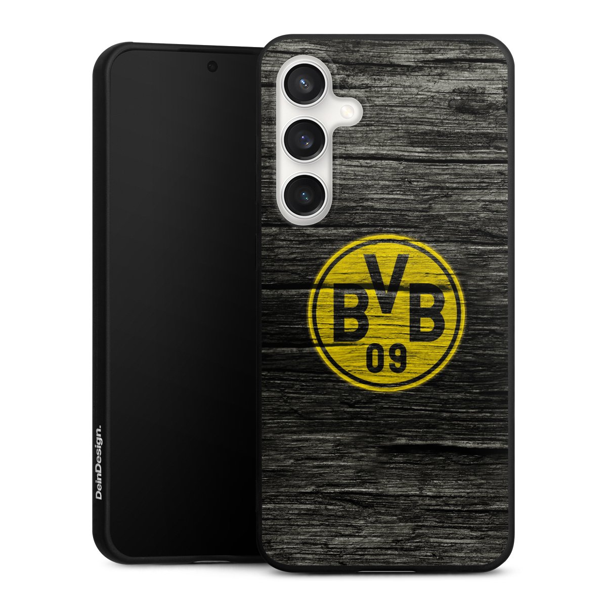 Galaxy S24 FE 5G Handy Premium Silikon Hülle Handyhülle schwarz Case Wooden Look Borussia Dortmund Bvb Silikon Premium Case