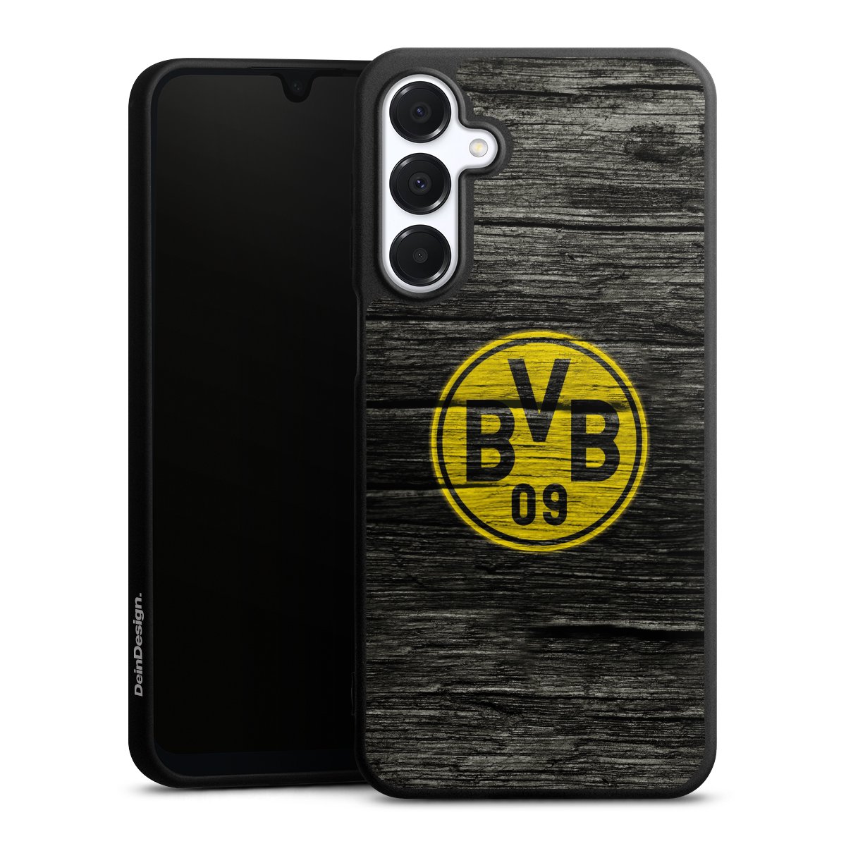 Galaxy A16 5G Handy Premium Silikon Hülle Handyhülle schwarz Case Wooden Look Borussia Dortmund Bvb Silikon Premium Case