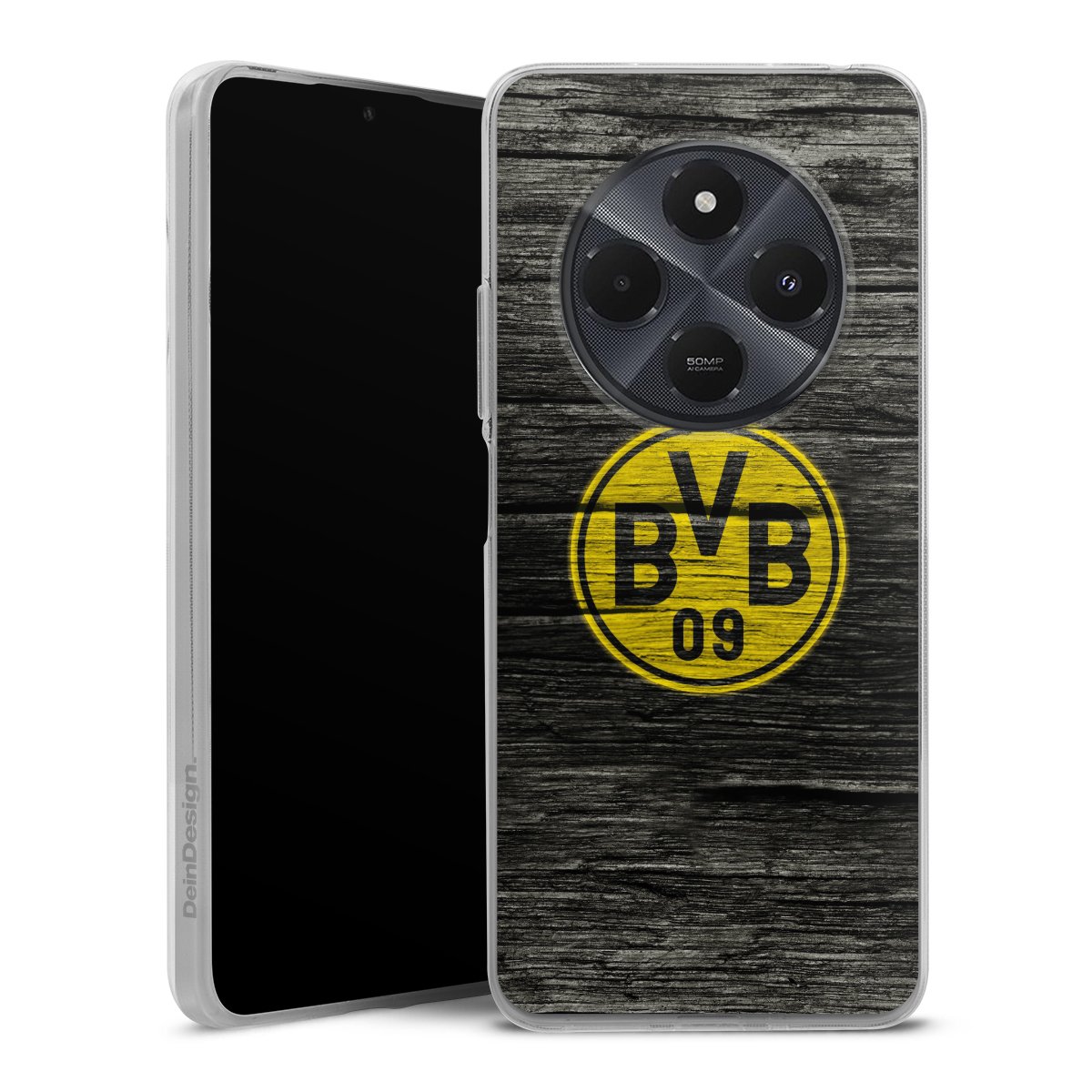 Xiaomi Redmi 14C Handy Silikon Hülle Case transparent Handyhülle Wooden Look Borussia Dortmund Bvb Silikon Case
