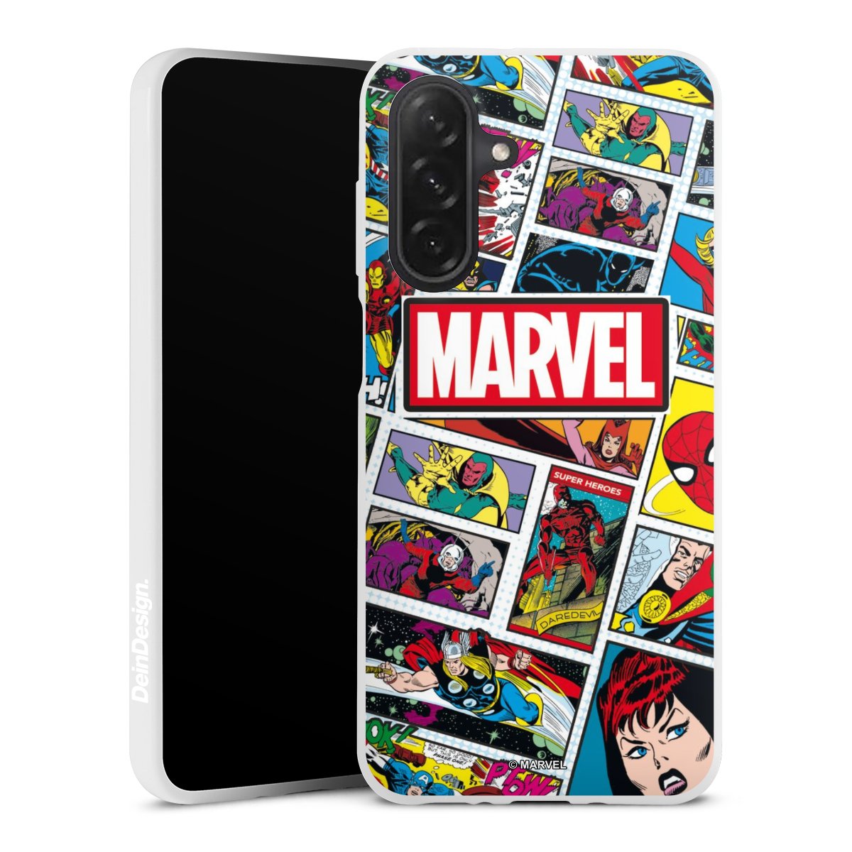 Galaxy A26 Handy Silikon Hülle Case weiß Handyhülle Marvel Comic Muster Silikon Case