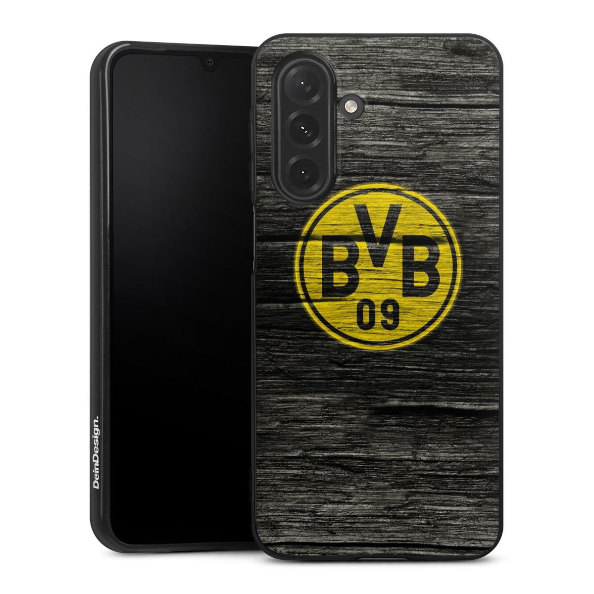 Galaxy A26 Handy Silikon Hülle Case schwarz Handyhülle Wooden Look Borussia Dortmund Bvb