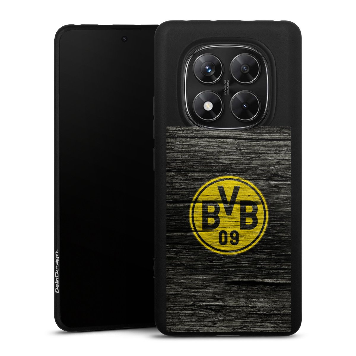 Xiaomi Redmi Note 14 Pro 5G Handy Premium Silikon Hülle Handyhülle schwarz Case Wooden Look Borussia Dortmund Bvb Silikon Premium Case