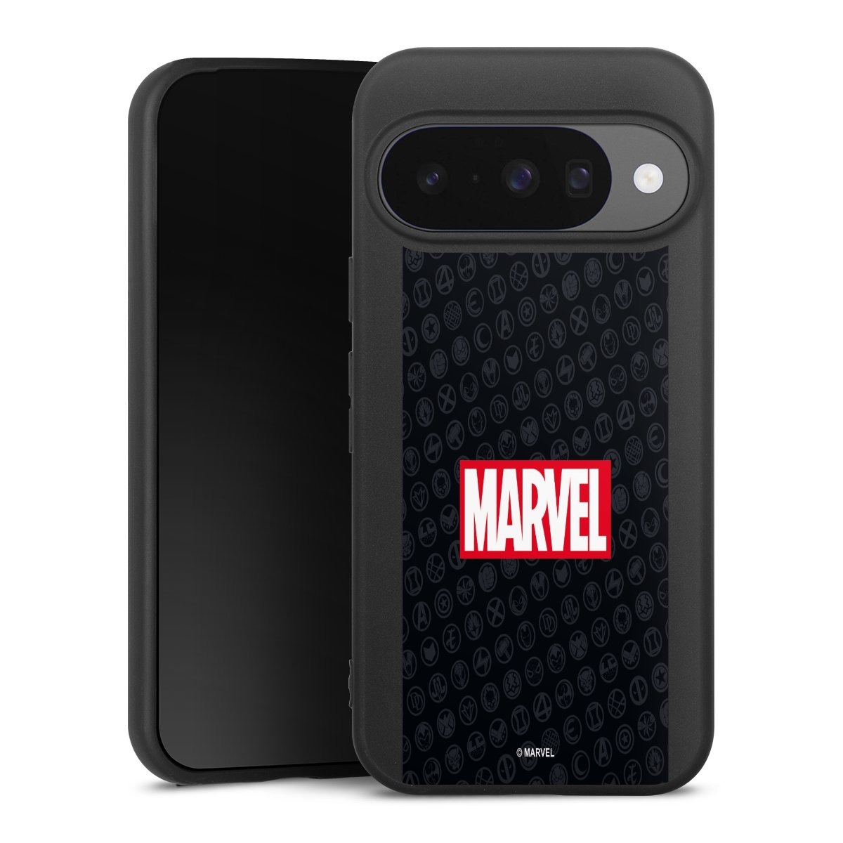 Google Pixel 10 Pro Handy Premium Silikon Hülle Handyhülle schwarz Case Comic Marvel Logo Silikon Premium Case