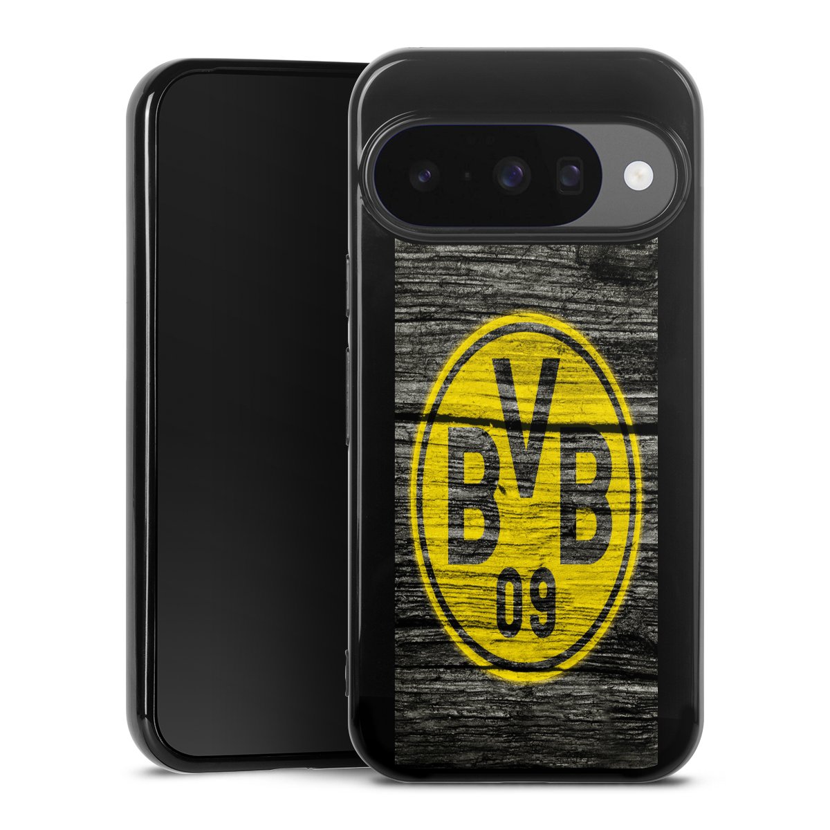 Google Pixel 10 Pro Handy Silikon Hülle Case schwarz Handyhülle Wooden Look Borussia Dortmund Bvb