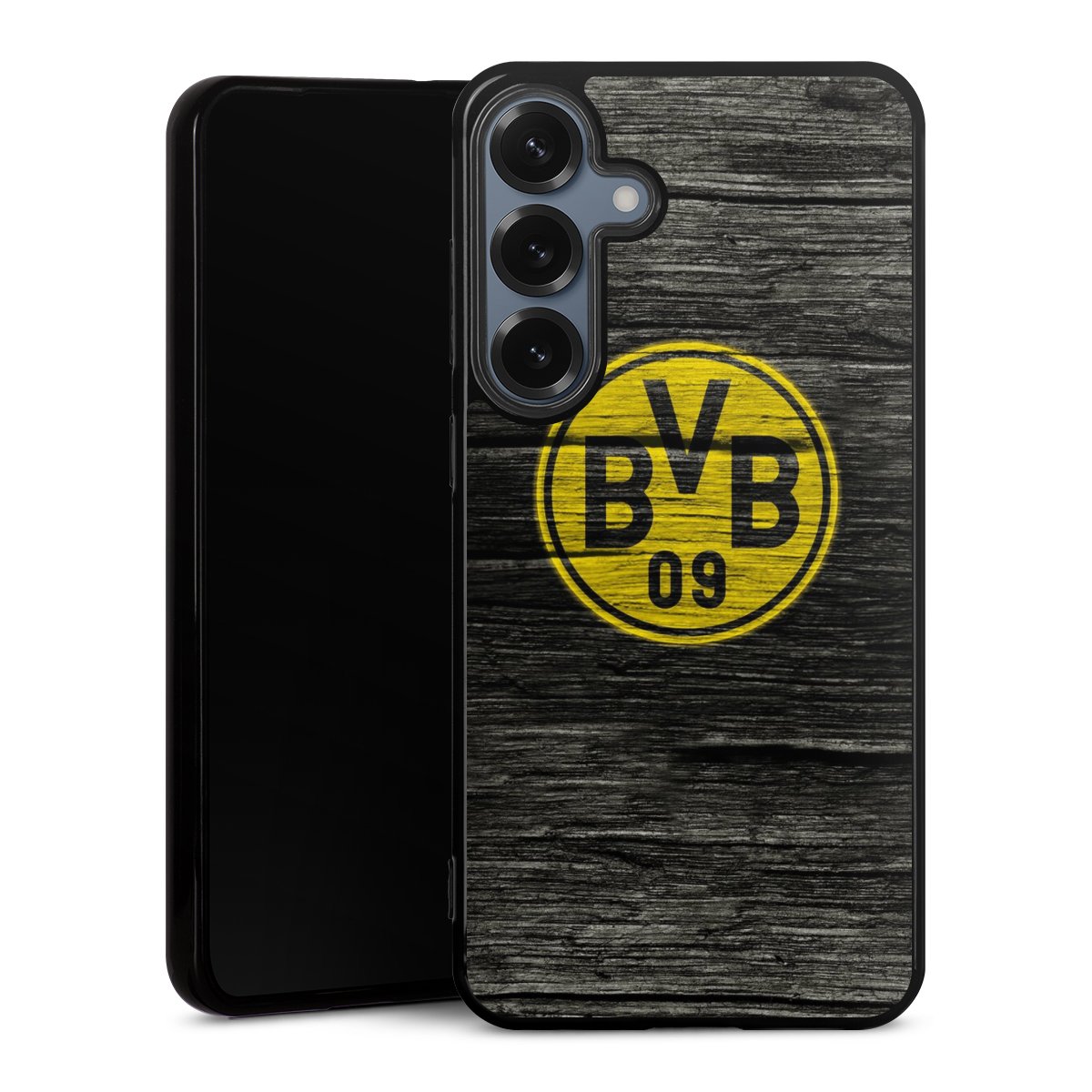 Galaxy S25+ Handy Silikon Hülle Case schwarz Handyhülle Wooden Look Borussia Dortmund Bvb