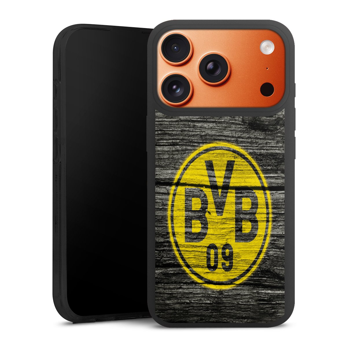 iPhone 17 Pro Handy Premium Silikon Hülle Handyhülle schwarz Case Wooden Look Borussia Dortmund Bvb Silikon Premium Case