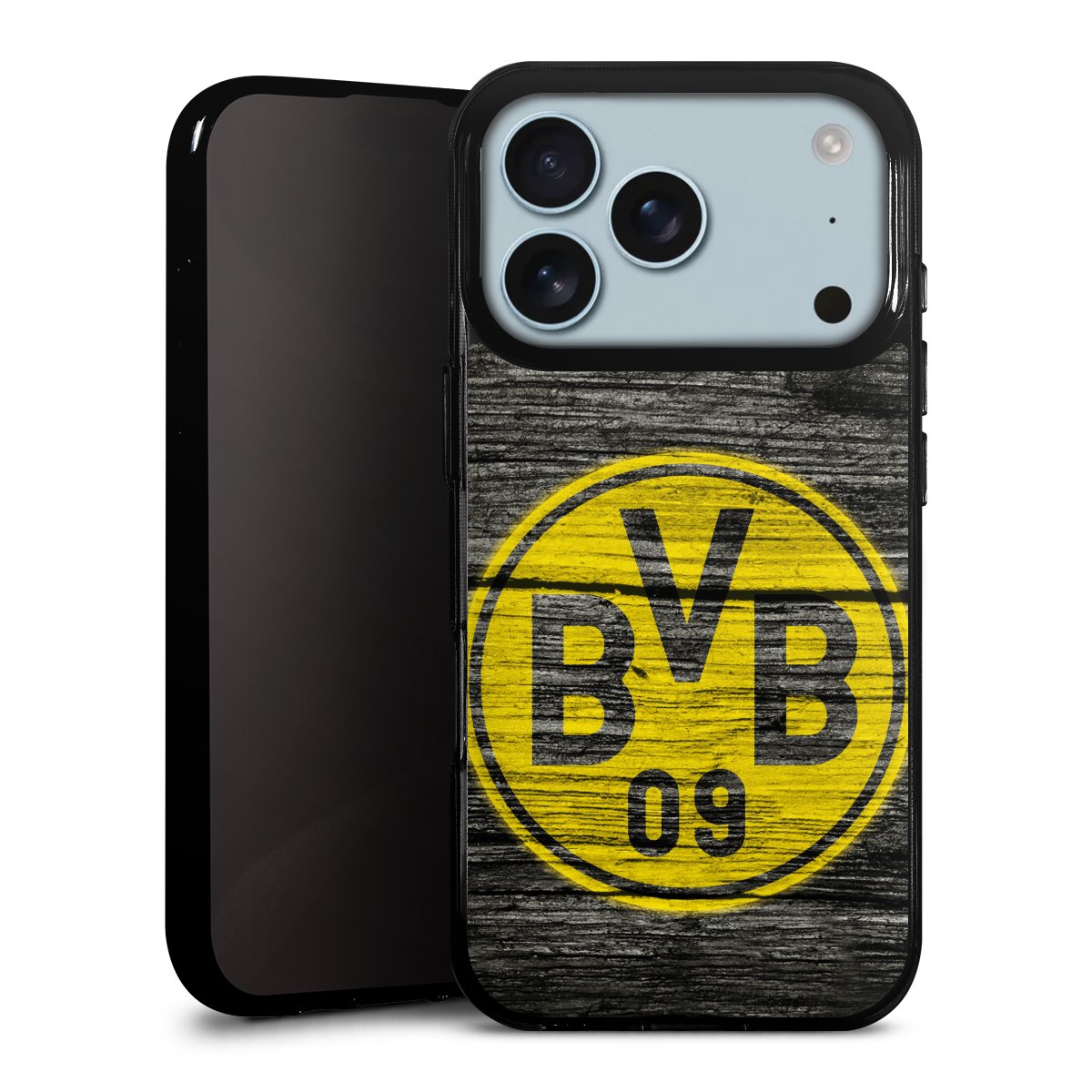 iPhone 17 Pro Handy Silikon Hülle Case schwarz Handyhülle Wooden Look Borussia Dortmund Bvb