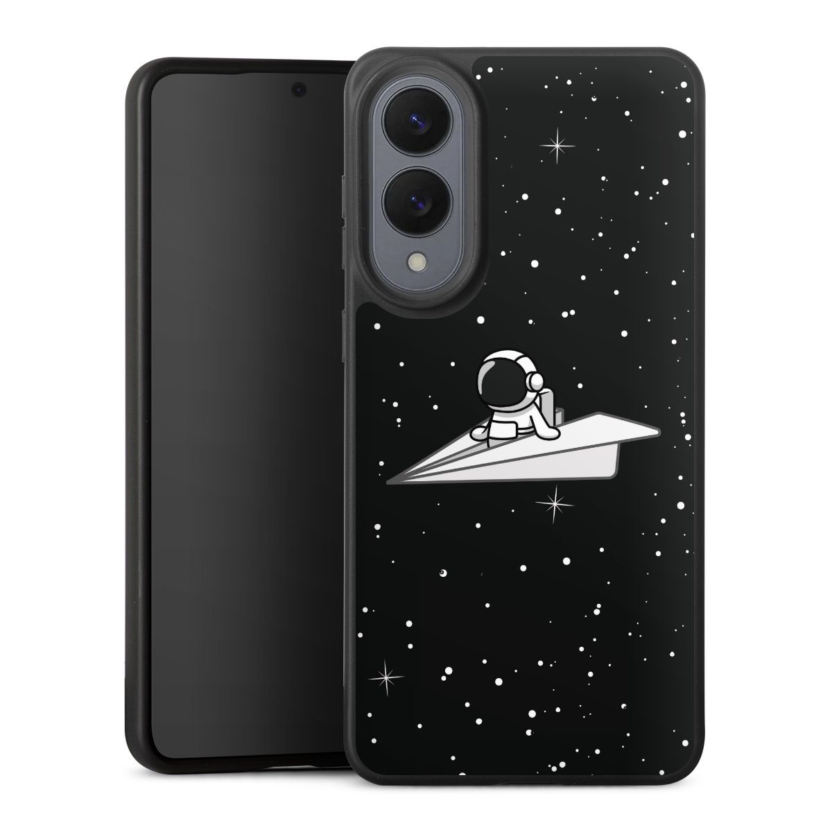 Galaxy S25 Edge Handy Premium Silikon Hülle Handyhülle schwarz Case Astronaut Comic Paper Silikon Premium Case
