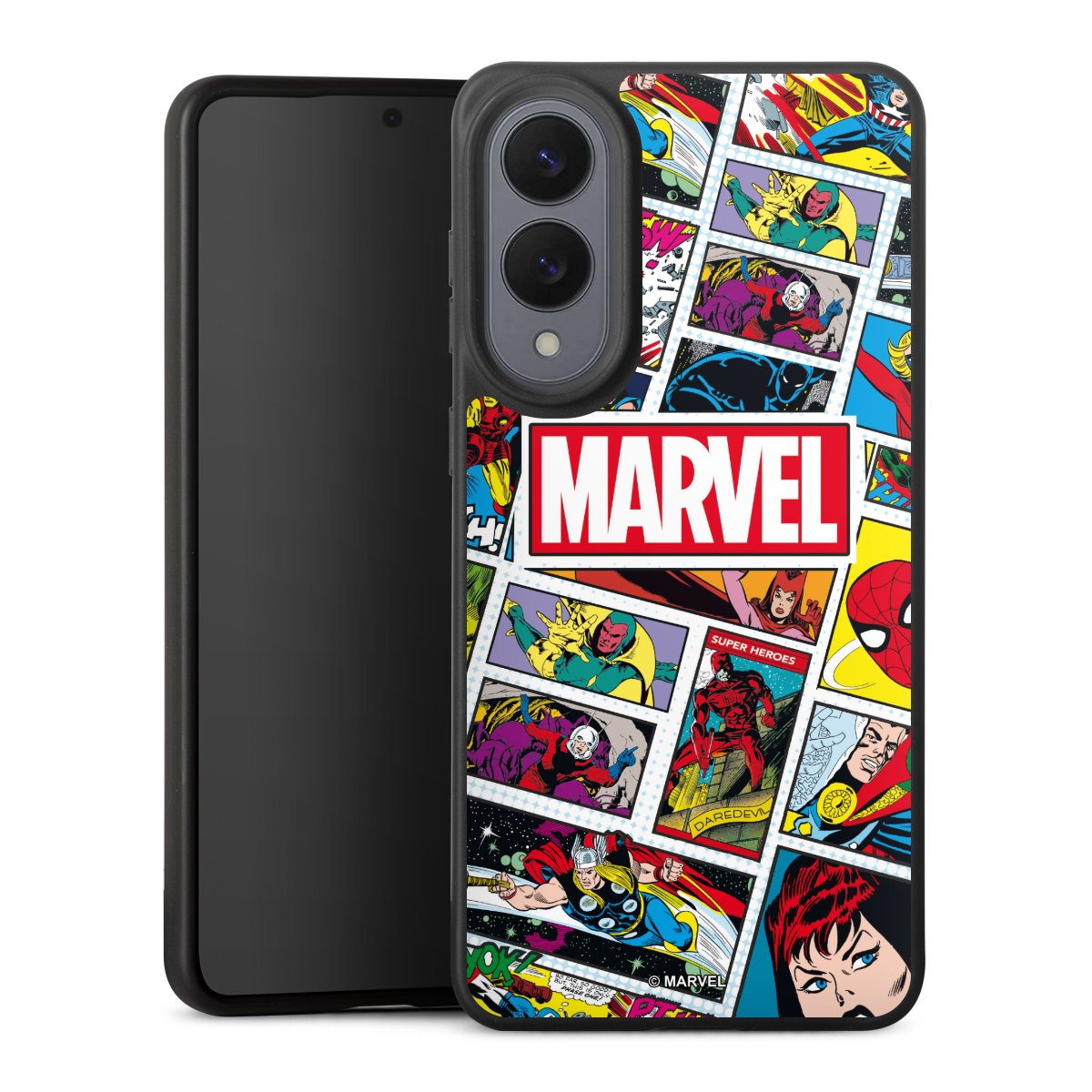 Galaxy S25 Edge Handy Premium Silikon Hülle Handyhülle schwarz Case Marvel Comic Muster Silikon Premium Case