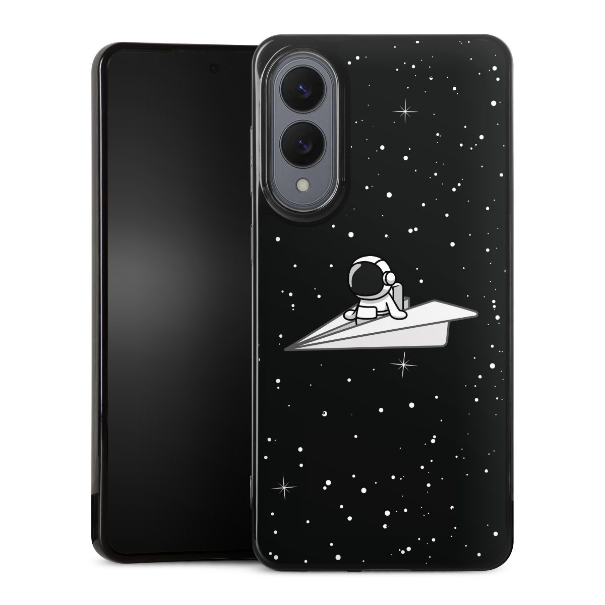 Galaxy S25 Edge Handy Silikon Hülle Case schwarz Handyhülle Astronaut Comic Paper