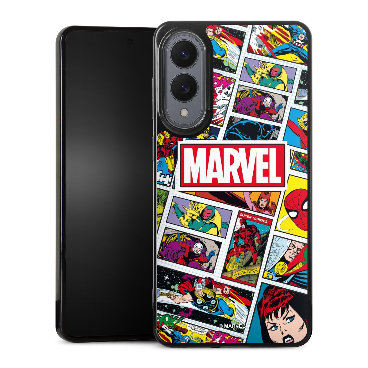 Galaxy S25 Edge Handy Silikon Hülle Case schwarz Handyhülle Marvel Comic Muster