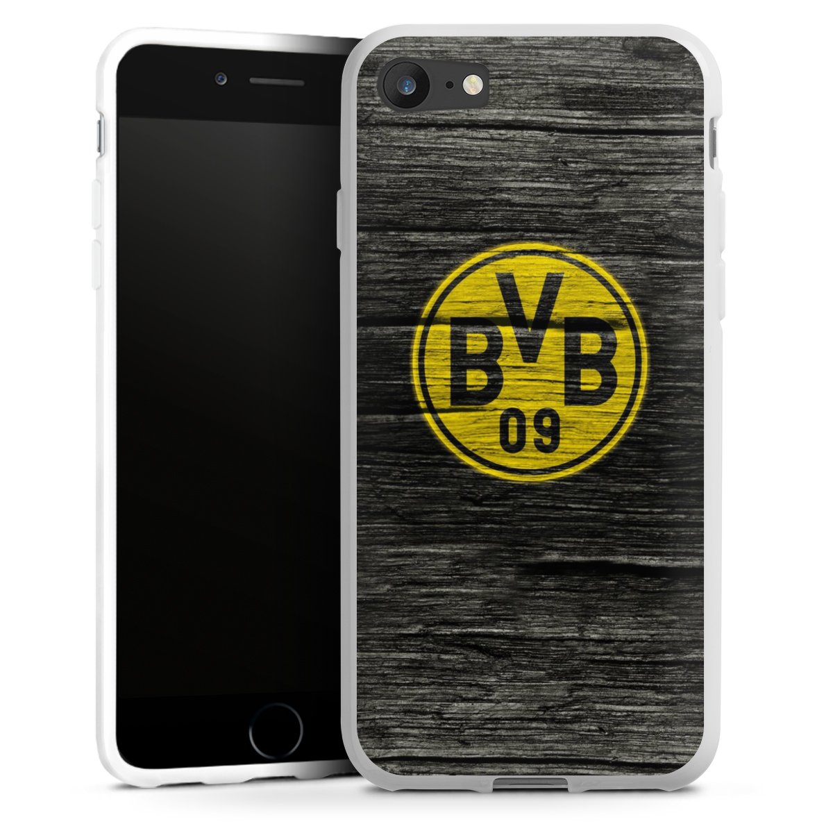 iPhone SE (2020) Handy Silikon Hülle Case weiß Handyhülle Wooden Look Borussia Dortmund Bvb Silikon Case