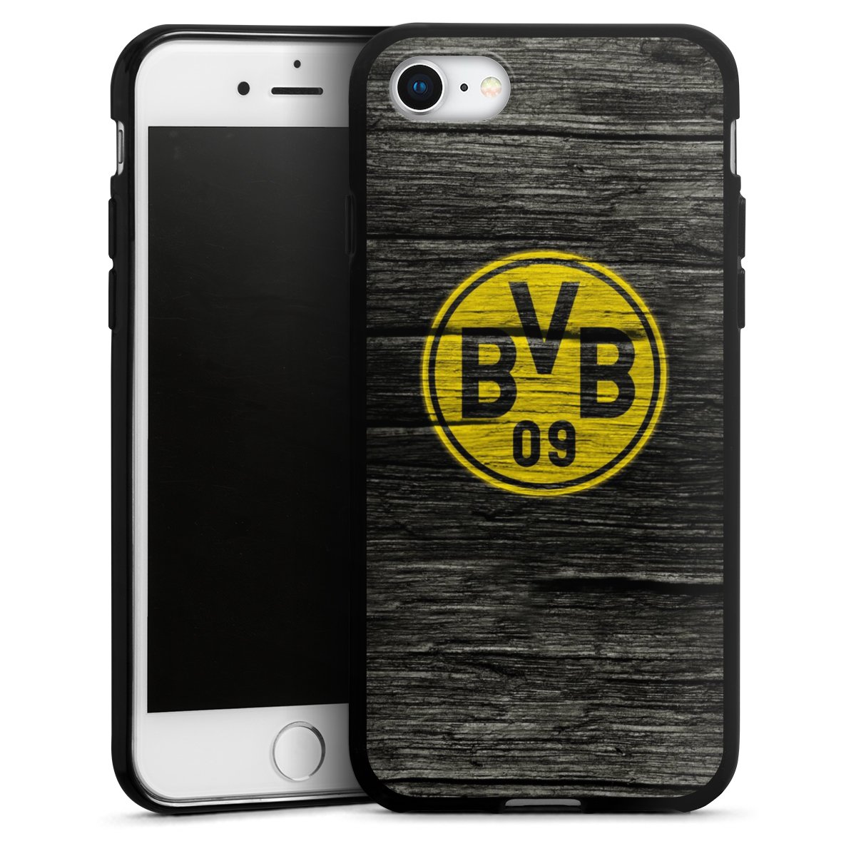 iPhone SE (2020) Handy Silikon Hülle Case schwarz Handyhülle Wooden Look Borussia Dortmund Bvb