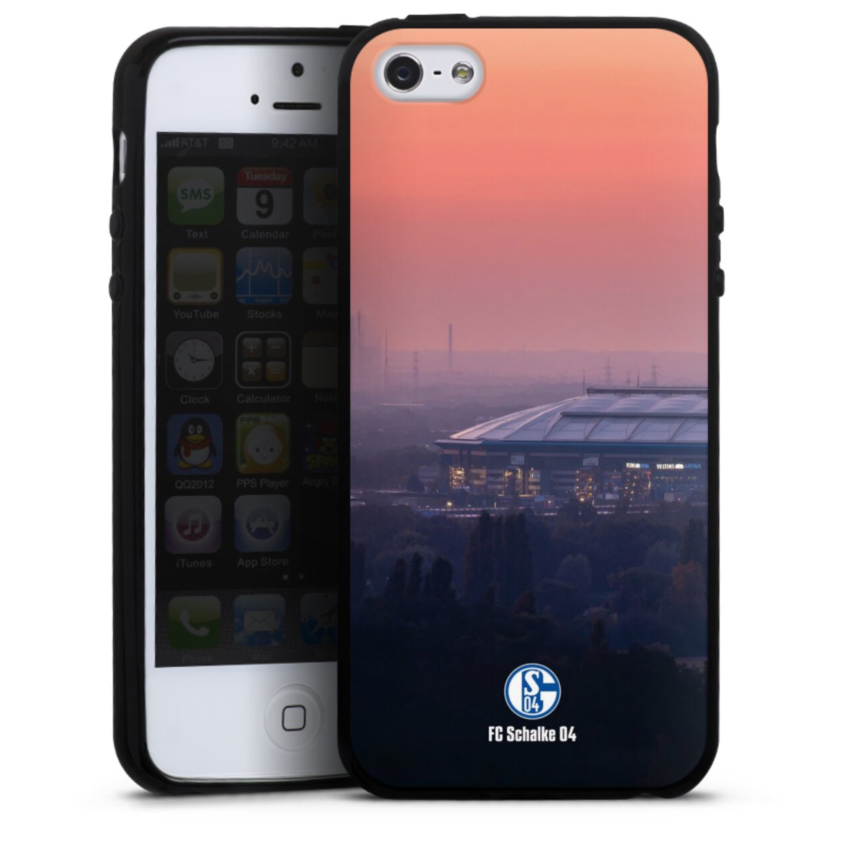 iPhone SE (2016-2019) Handy Silikon Hülle Case schwarz Handyhülle Fc Schalke 04 Stadium Schalke 04