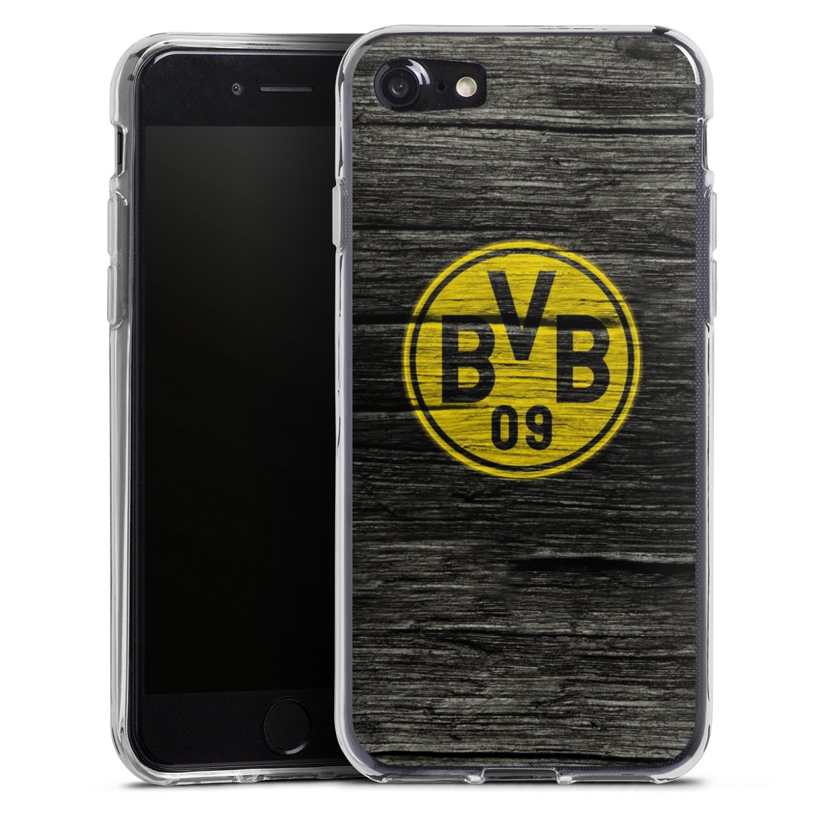 iPhone SE (2020) Handy Silikon Hülle Case transparent Handyhülle Wooden Look Borussia Dortmund Bvb Silikon Case