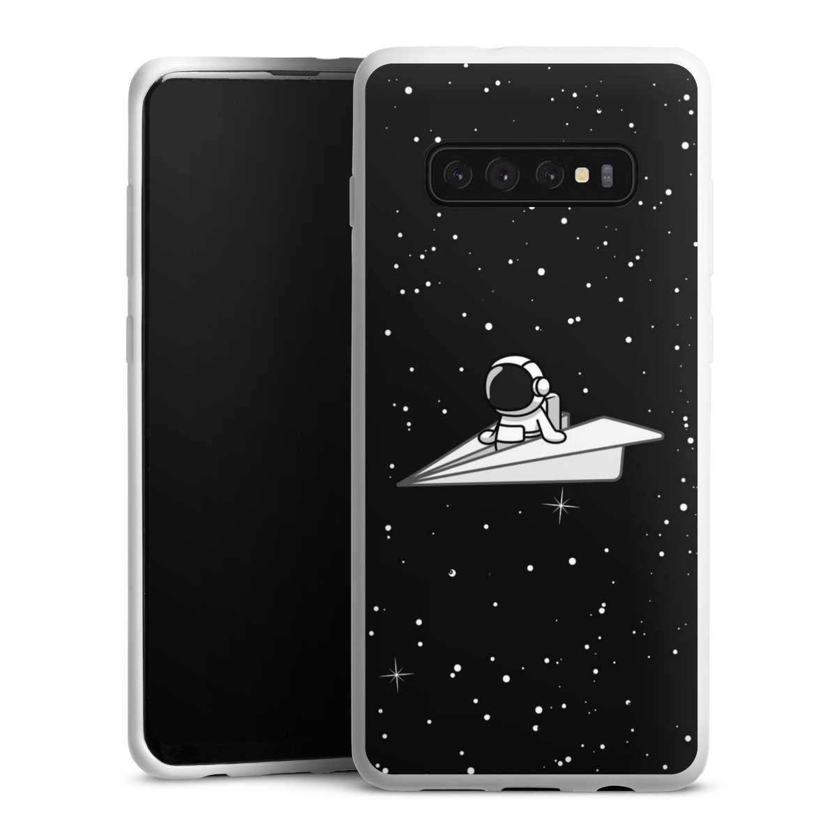 Galaxy S10 Plus Handy Silikon Hülle Case weiß Handyhülle Astronaut Comic Paper Silikon Case