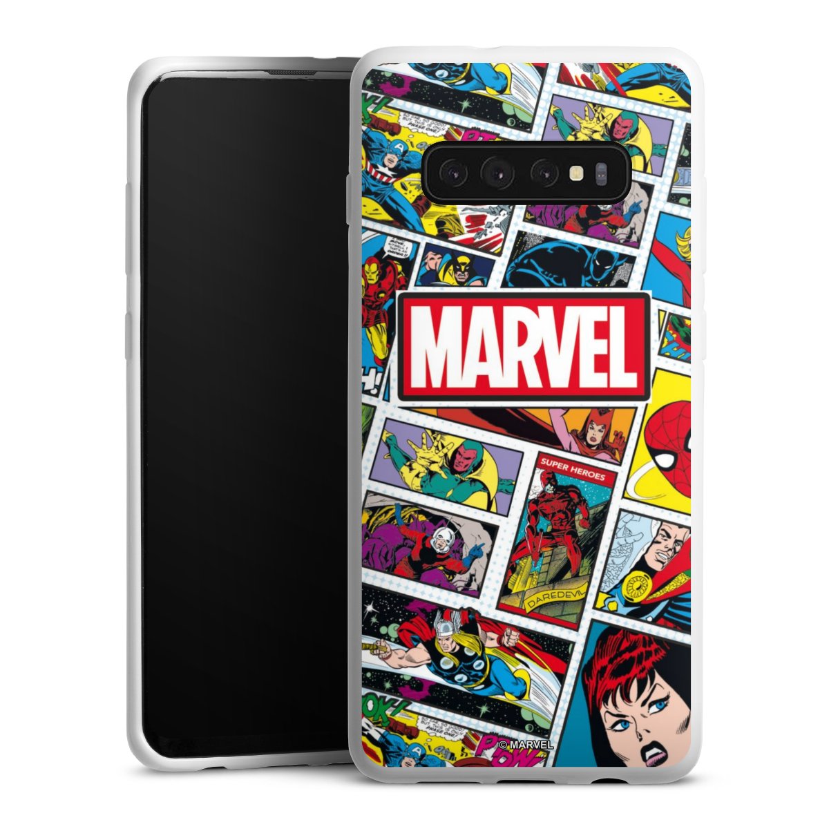 Galaxy S10 Plus Handy Silikon Hülle Case weiß Handyhülle Marvel Comic Muster Silikon Case