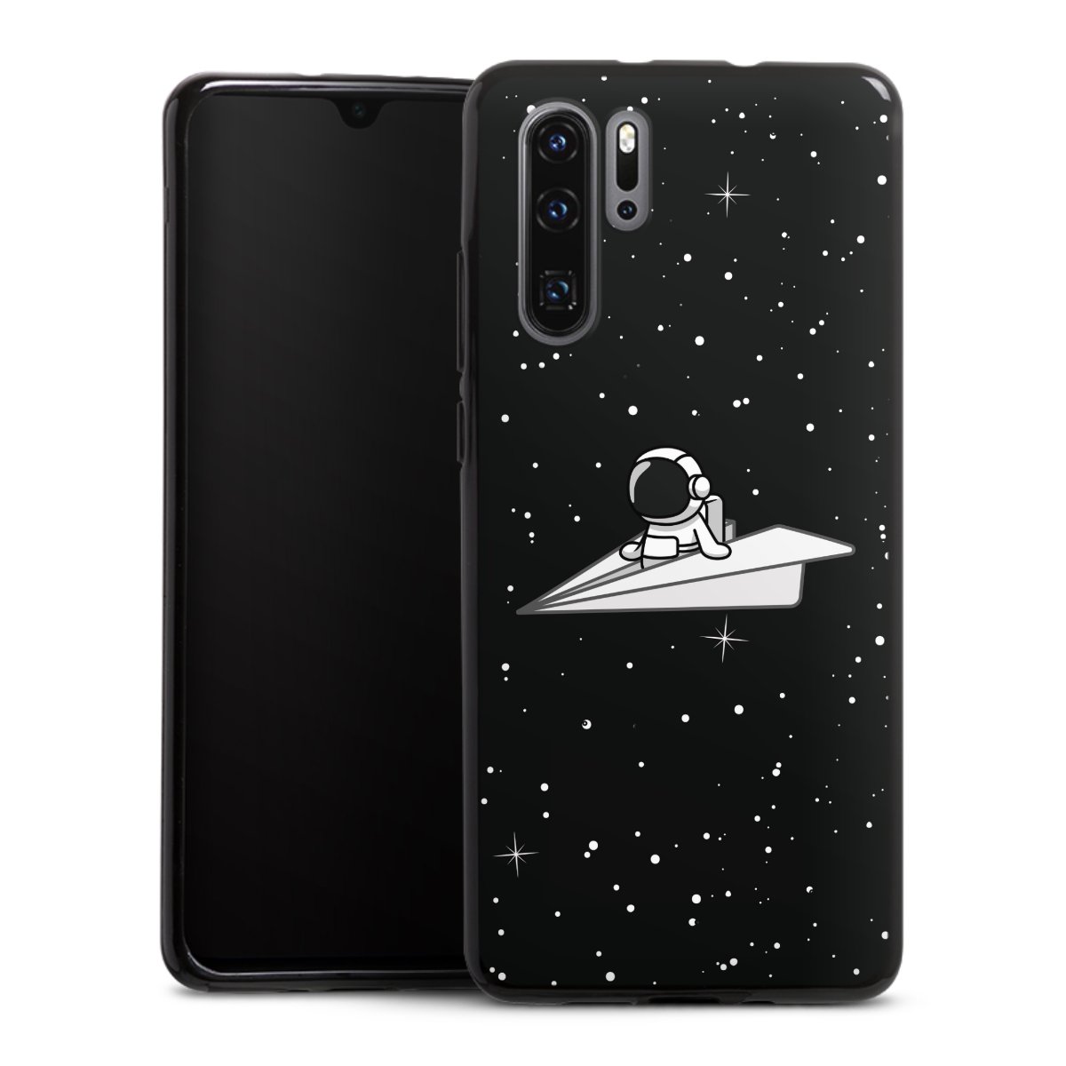 Huawei P30 Pro Handy Silikon Hülle Case schwarz Handyhülle Astronaut Comic Paper