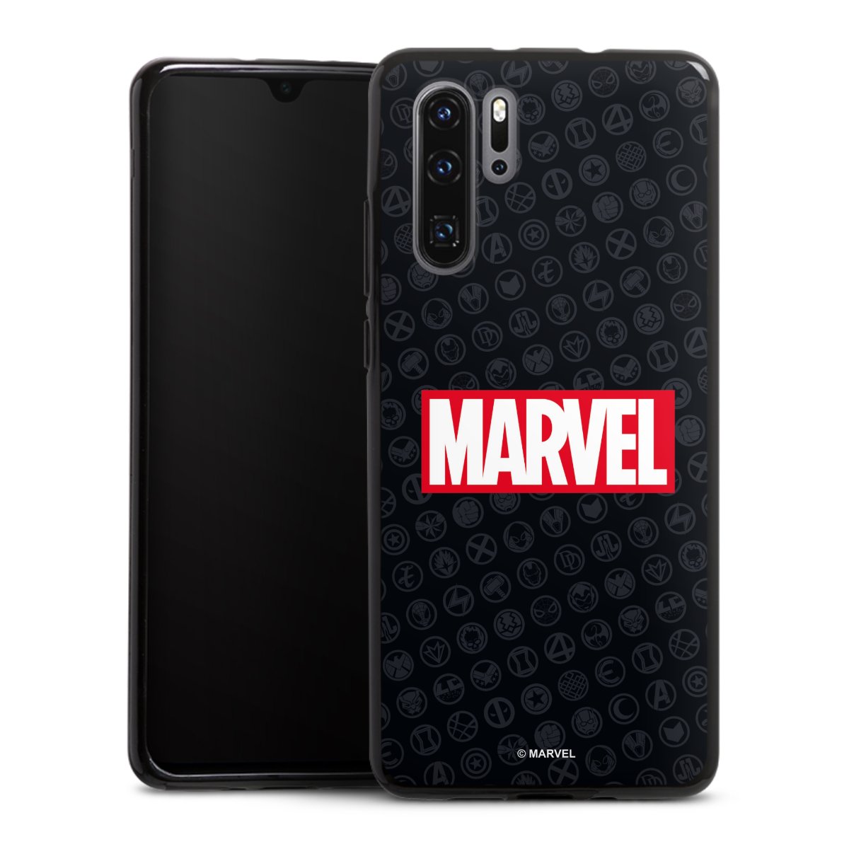 Huawei P30 Pro Handy Silikon Hülle Case schwarz Handyhülle Comic Marvel Logo