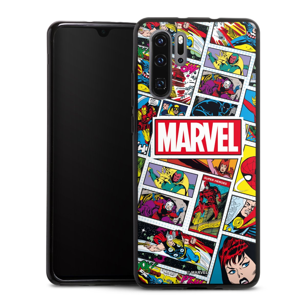 Huawei P30 Pro Handy Silikon Hülle Case schwarz Handyhülle Marvel Comic Muster