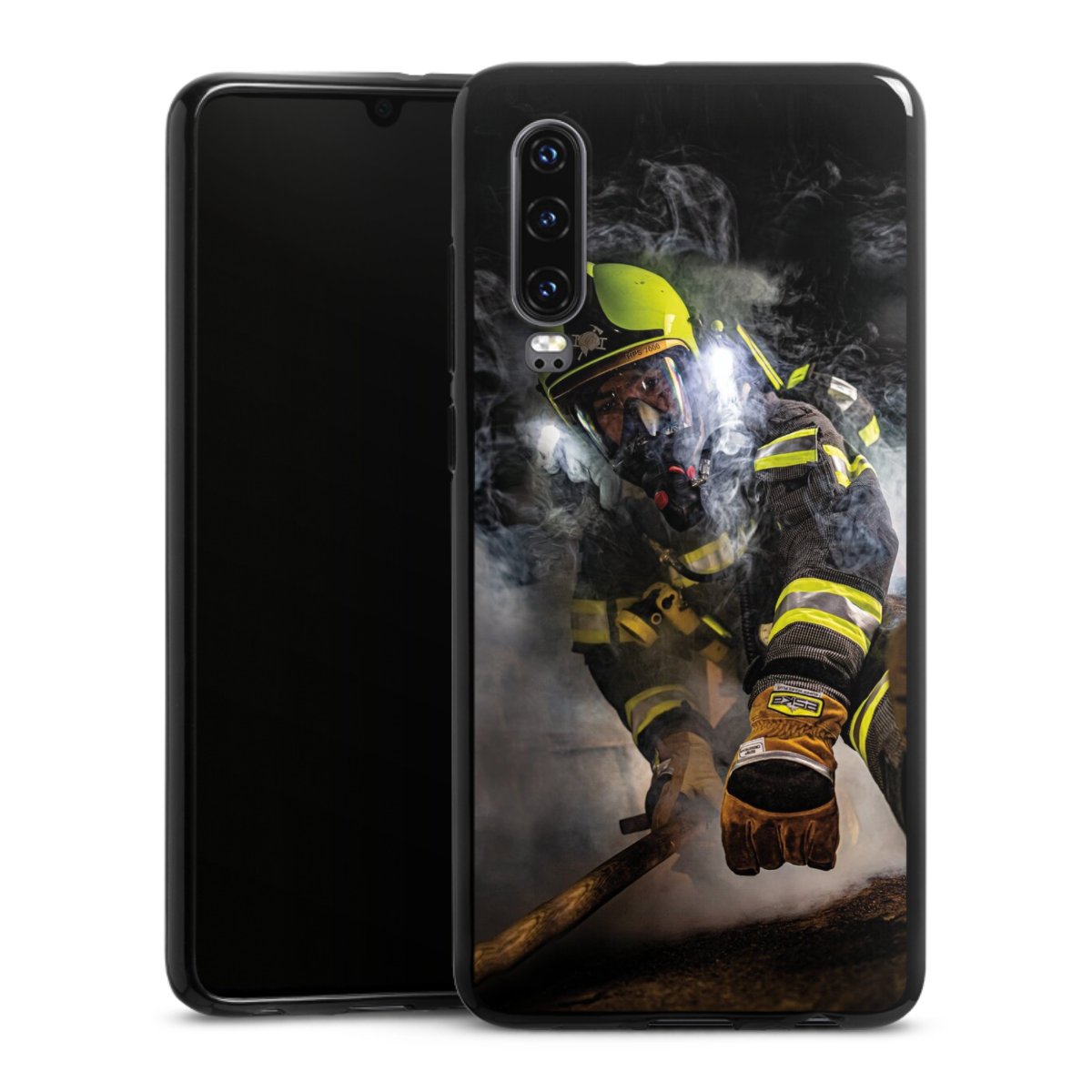 Huawei P30 Handy Silikon Hülle Case schwarz Handyhülle Fire Fire Fighter Fire Fighters