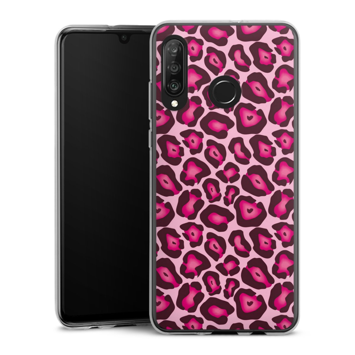 Huawei P30 Lite Handy Silikon Hülle Case transparent Handyhülle Leopard Animal Print Leo Print Silikon Case