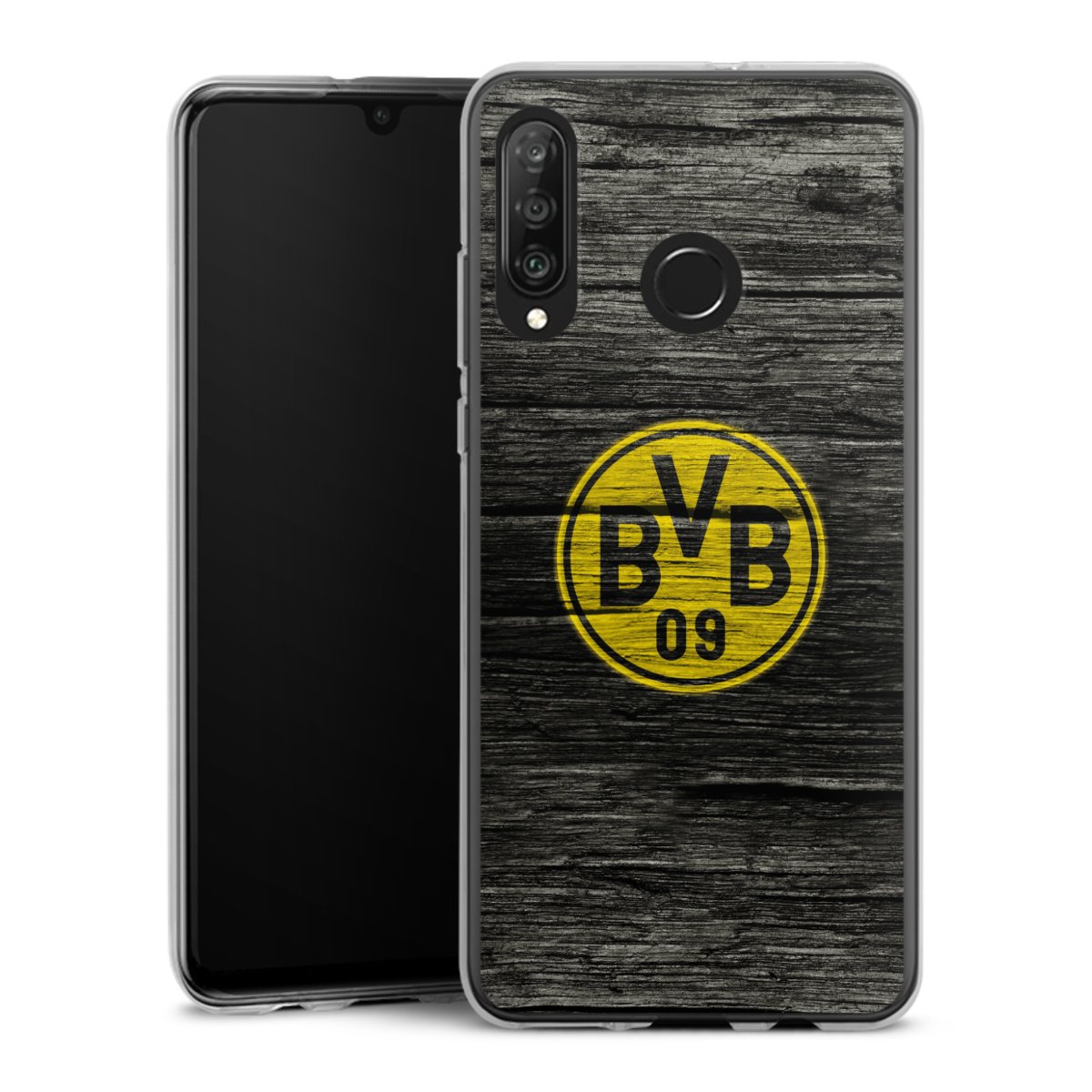 Huawei P30 Lite Handy Silikon Hülle Case transparent Handyhülle Wooden Look Borussia Dortmund Bvb Silikon Case