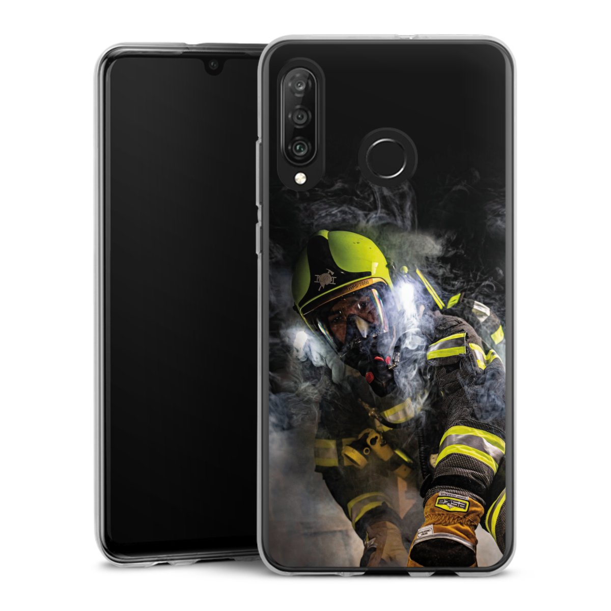 Huawei P30 Lite Handy Silikon Hülle Case transparent Handyhülle Fire Fire Fighter Fire Fighters Silikon Case