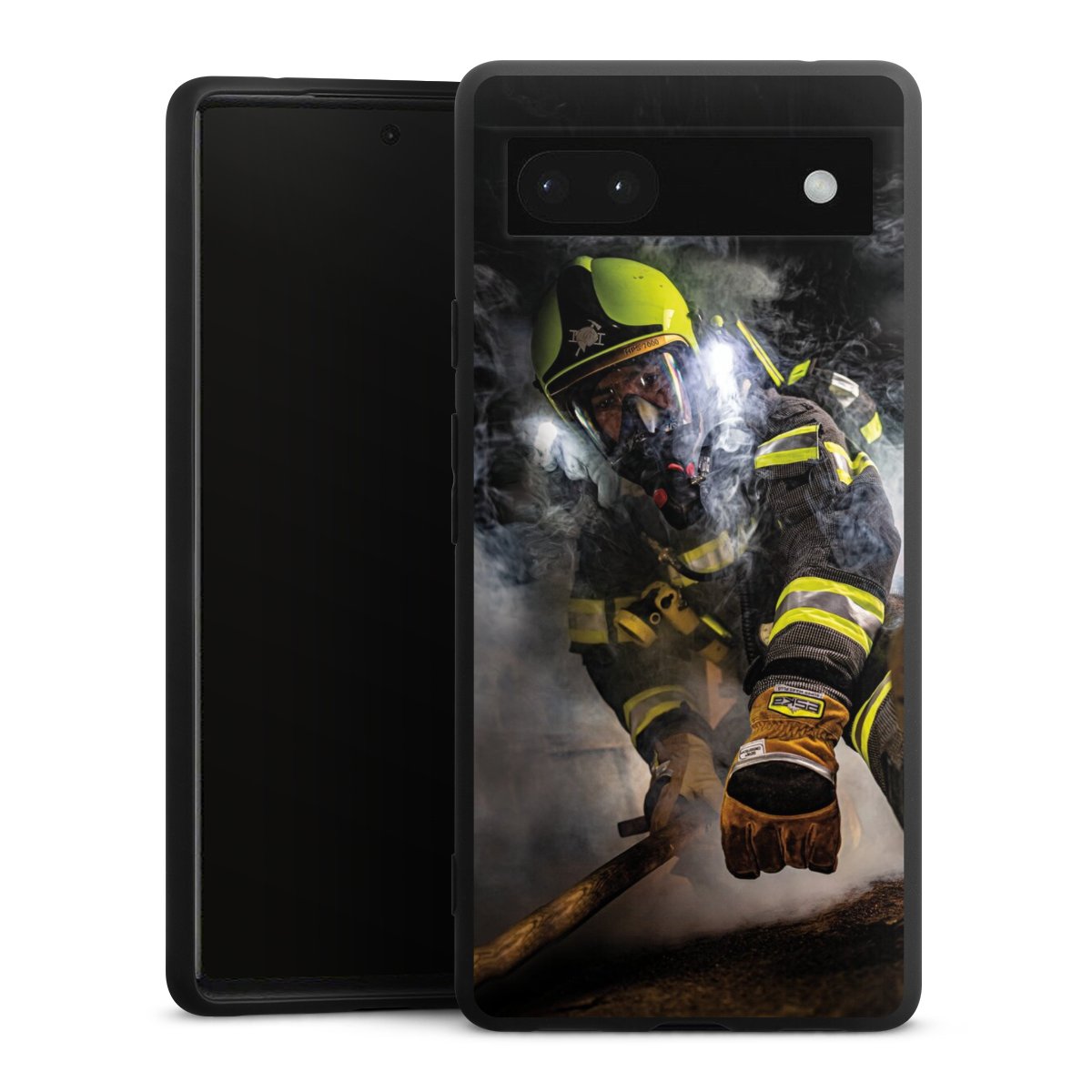 Google Pixel 6a Handy Premium Silikon Hülle Handyhülle schwarz Case Fire Fire Fighter Fire Fighters Silikon Premium Case