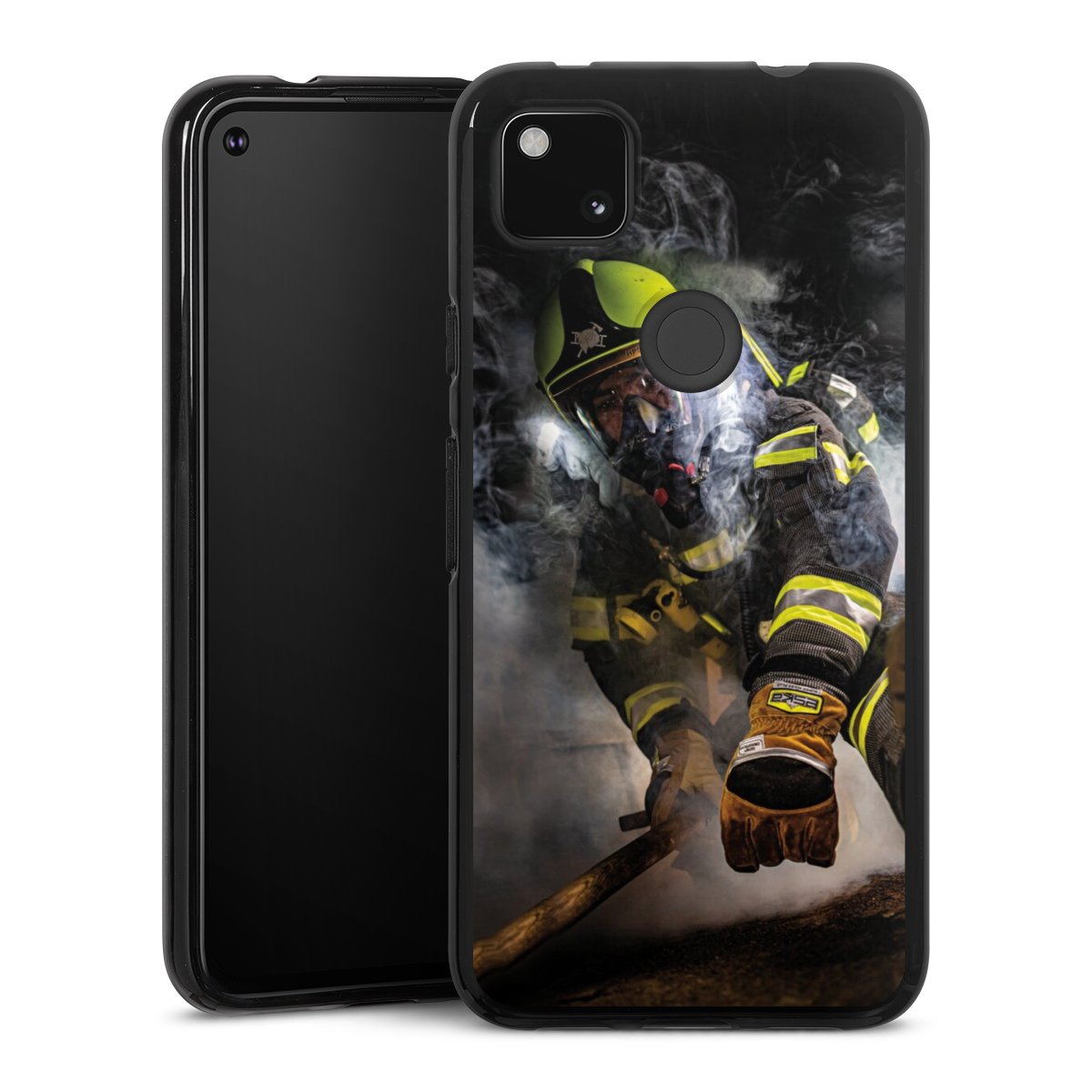 Google Pixel 4a Handy Silikon Hülle Case schwarz Handyhülle Fire Fighter Fire Fire Fighters