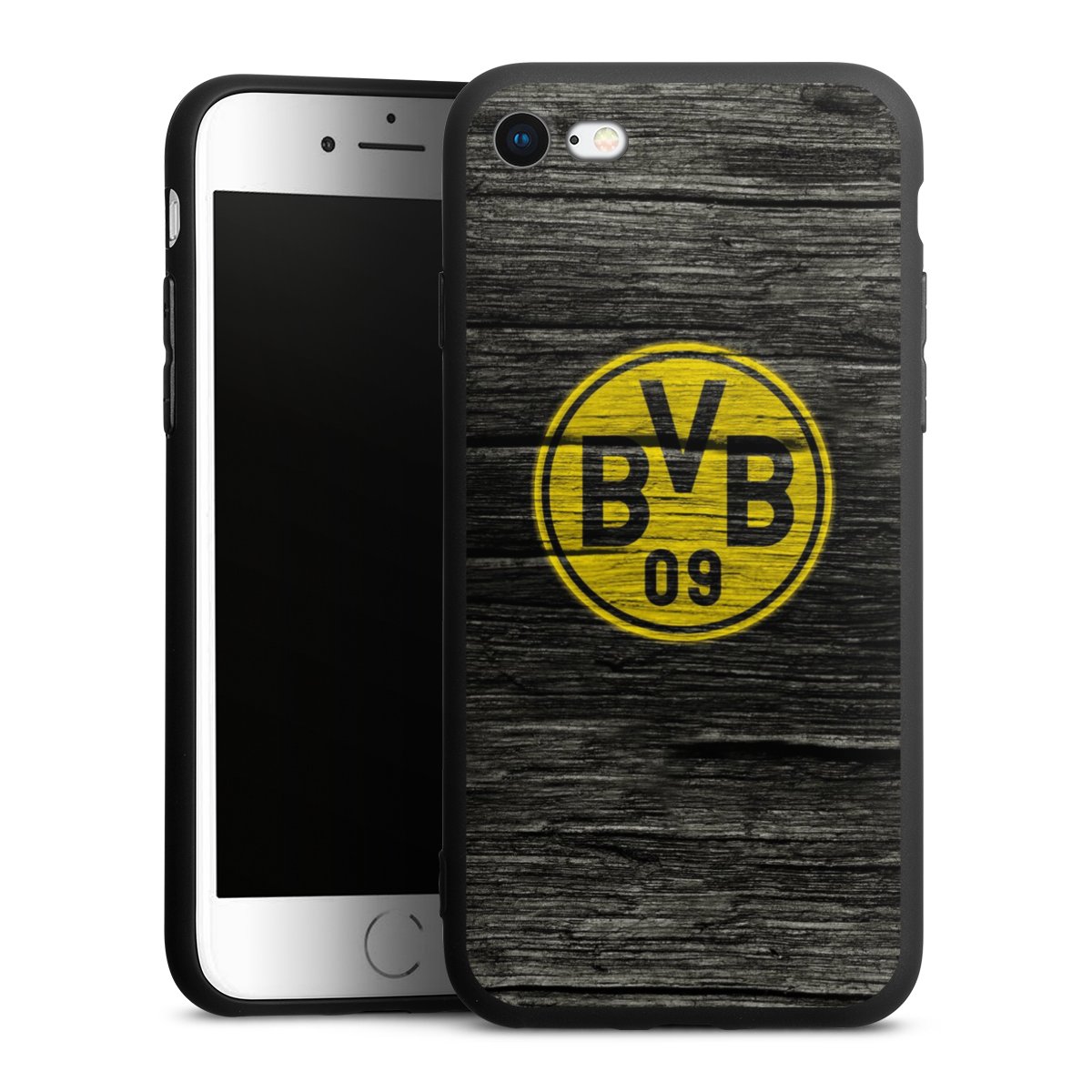 iPhone SE (2020) Handy Premium Silikon Hülle Handyhülle schwarz Case Wooden Look Borussia Dortmund Bvb Silikon Premium Case