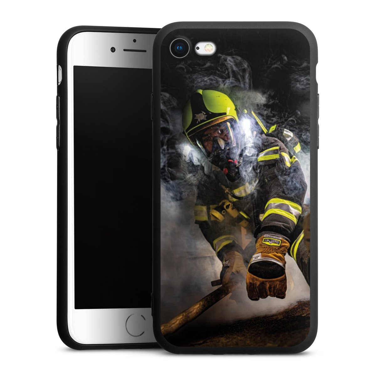 iPhone SE (2020) Handy Premium Silikon Hülle Handyhülle schwarz Case Fire Fire Fighter Fire Fighters Silikon Premium Case