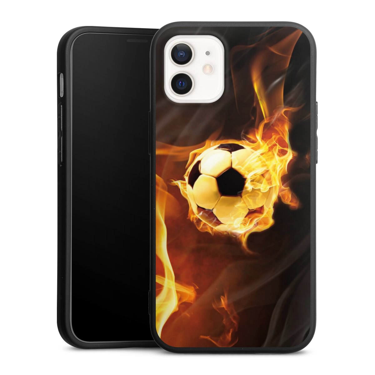 iPhone 12 mini Handy Premium Silikon Hülle Handyhülle schwarz Case Ball Soccer Fire Silikon Premium Case
