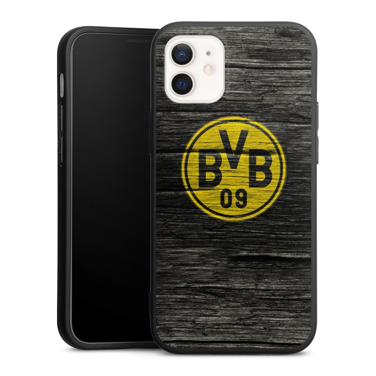 iPhone 12 mini Handy Premium Silikon Hülle Handyhülle schwarz Case Wooden Look Borussia Dortmund Bvb Silikon Premium Case