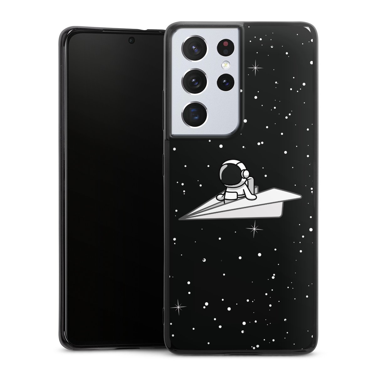 Galaxy S21 Ultra 5G Handy Silikon Hülle Case schwarz Handyhülle Astronaut Comic Paper