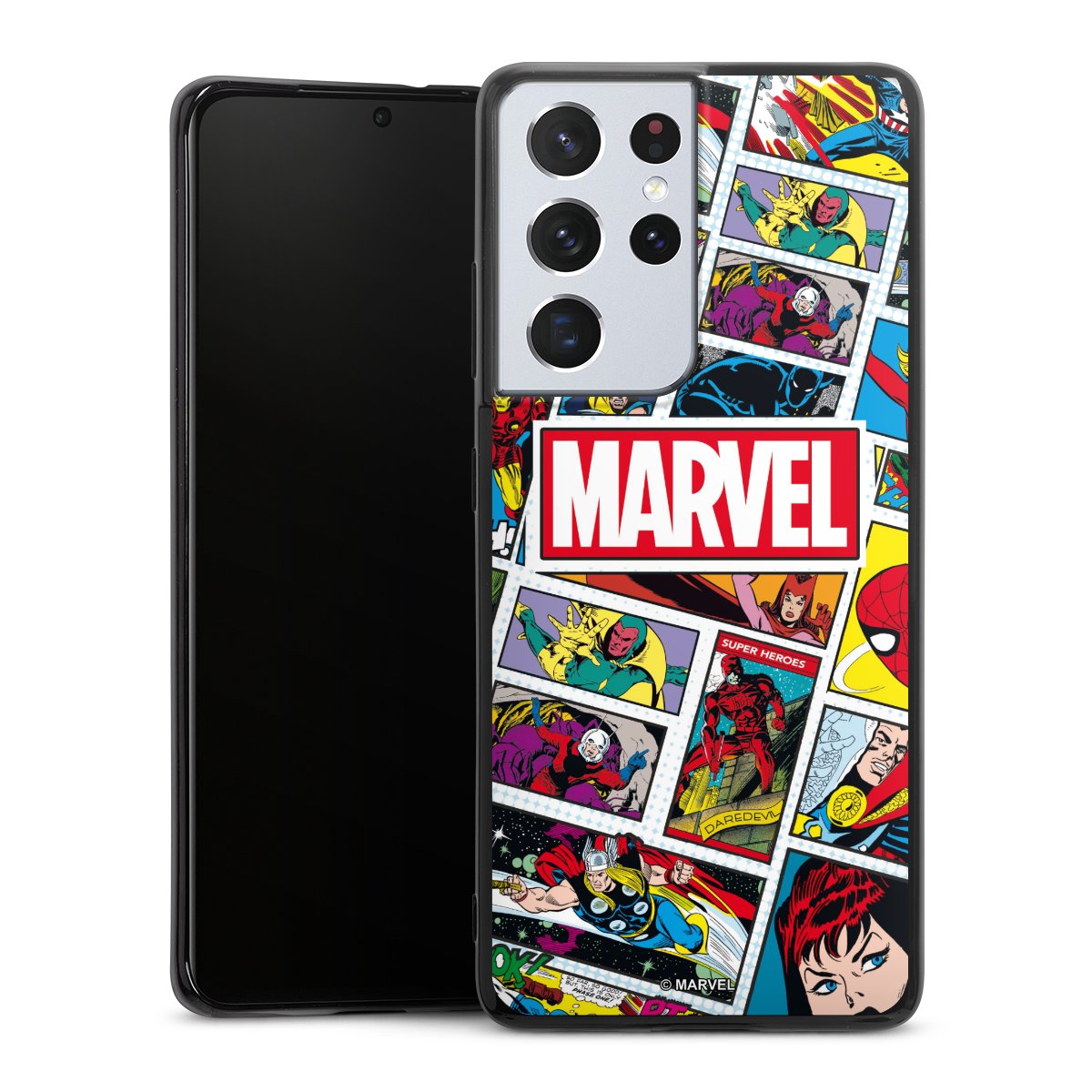 Galaxy S21 Ultra 5G Handy Silikon Hülle Case schwarz Handyhülle Marvel Comic Muster