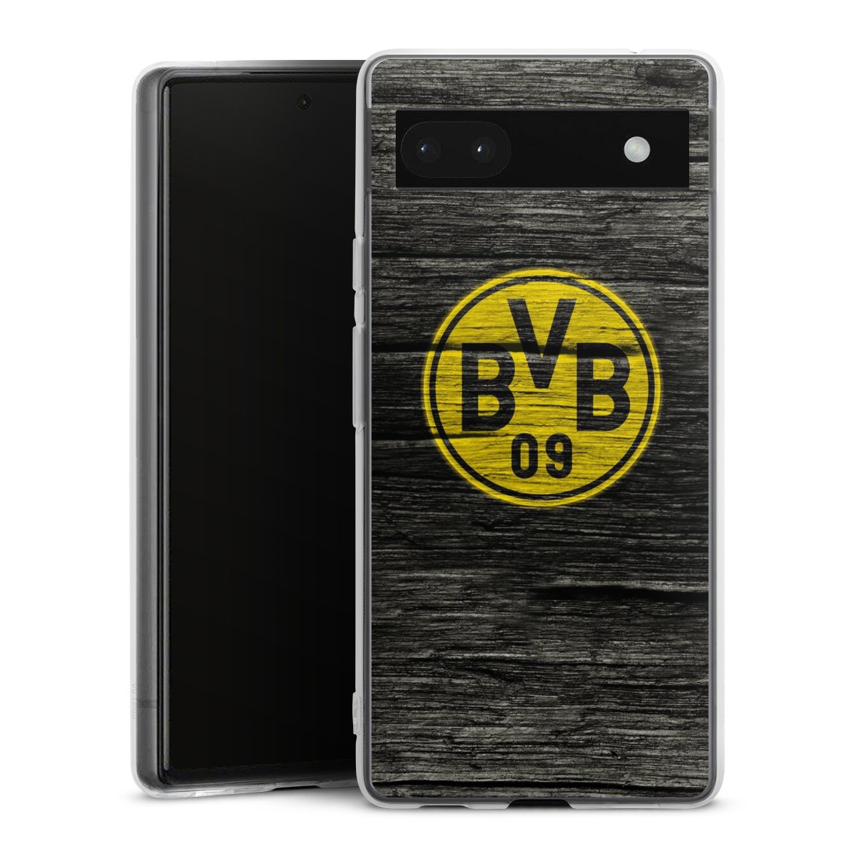 Google Pixel 6a Handy Silikon Hülle Case transparent Handyhülle Wooden Look Borussia Dortmund Bvb Silikon Case