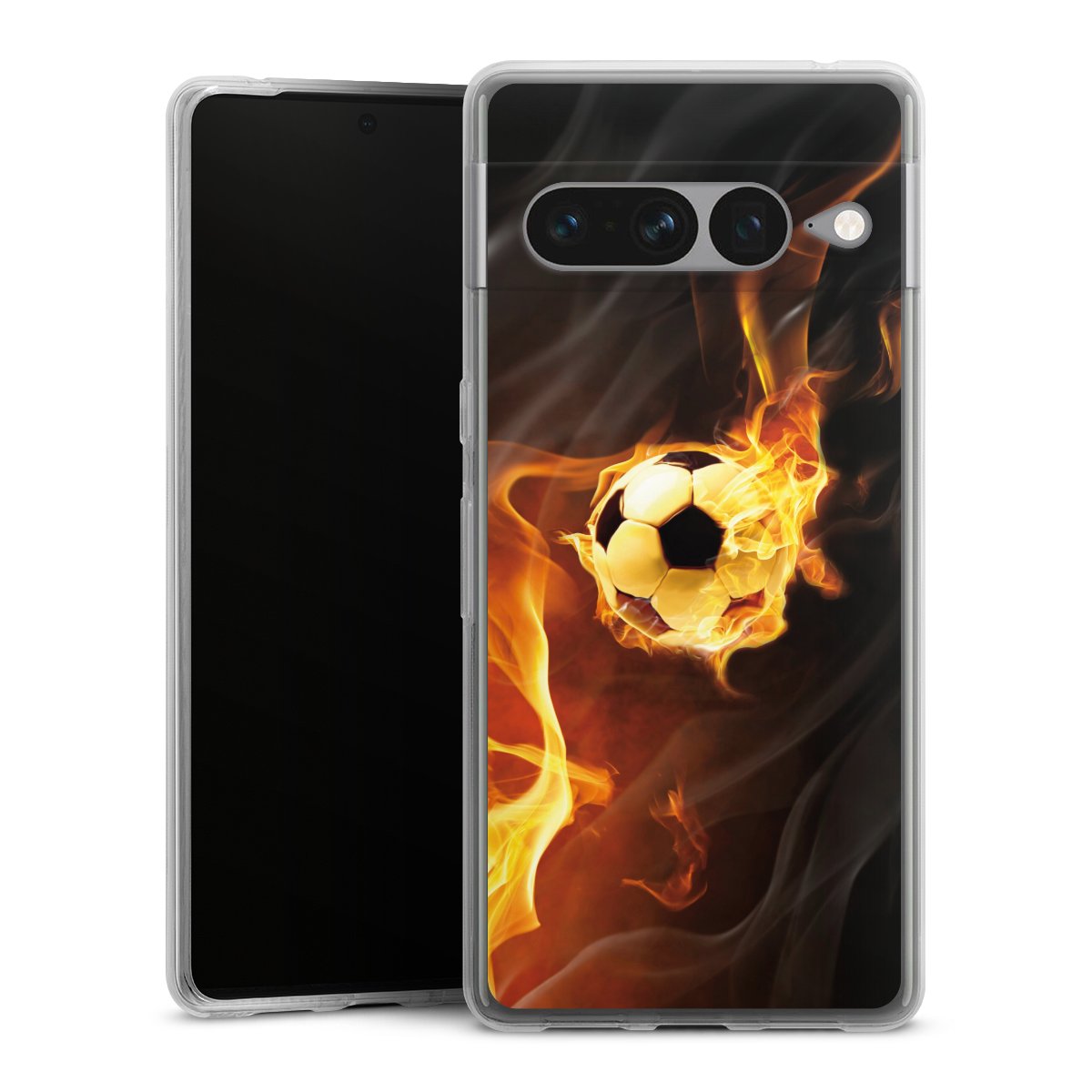 Google Pixel 7 Pro Handy Silikon Hülle Case transparent Handyhülle Ball Soccer Fire Silikon Case